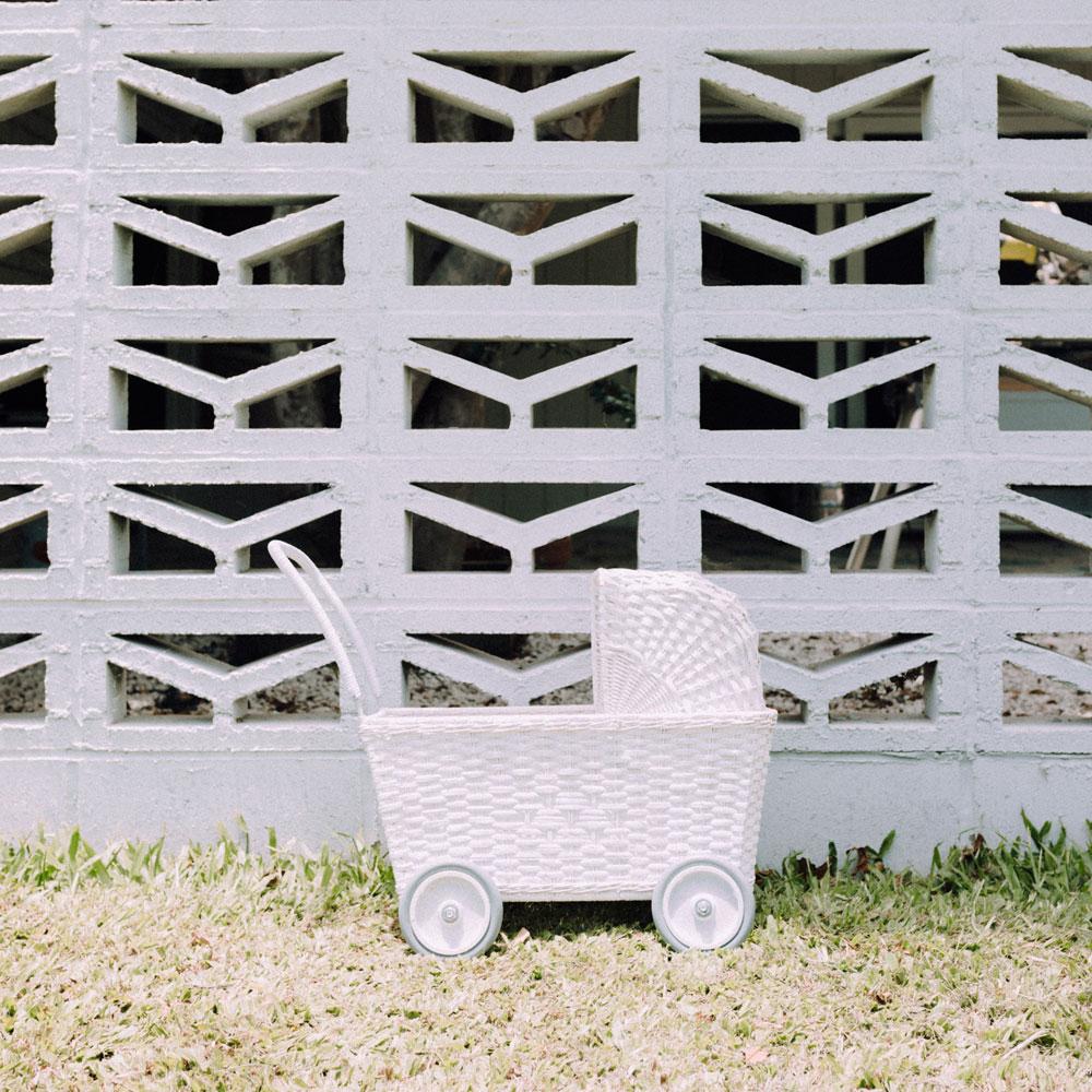 White Rattan Stroller - Lightweight & Durable Baby Stroller for Outdoor Walks, Park Visits, and Shopping Trips