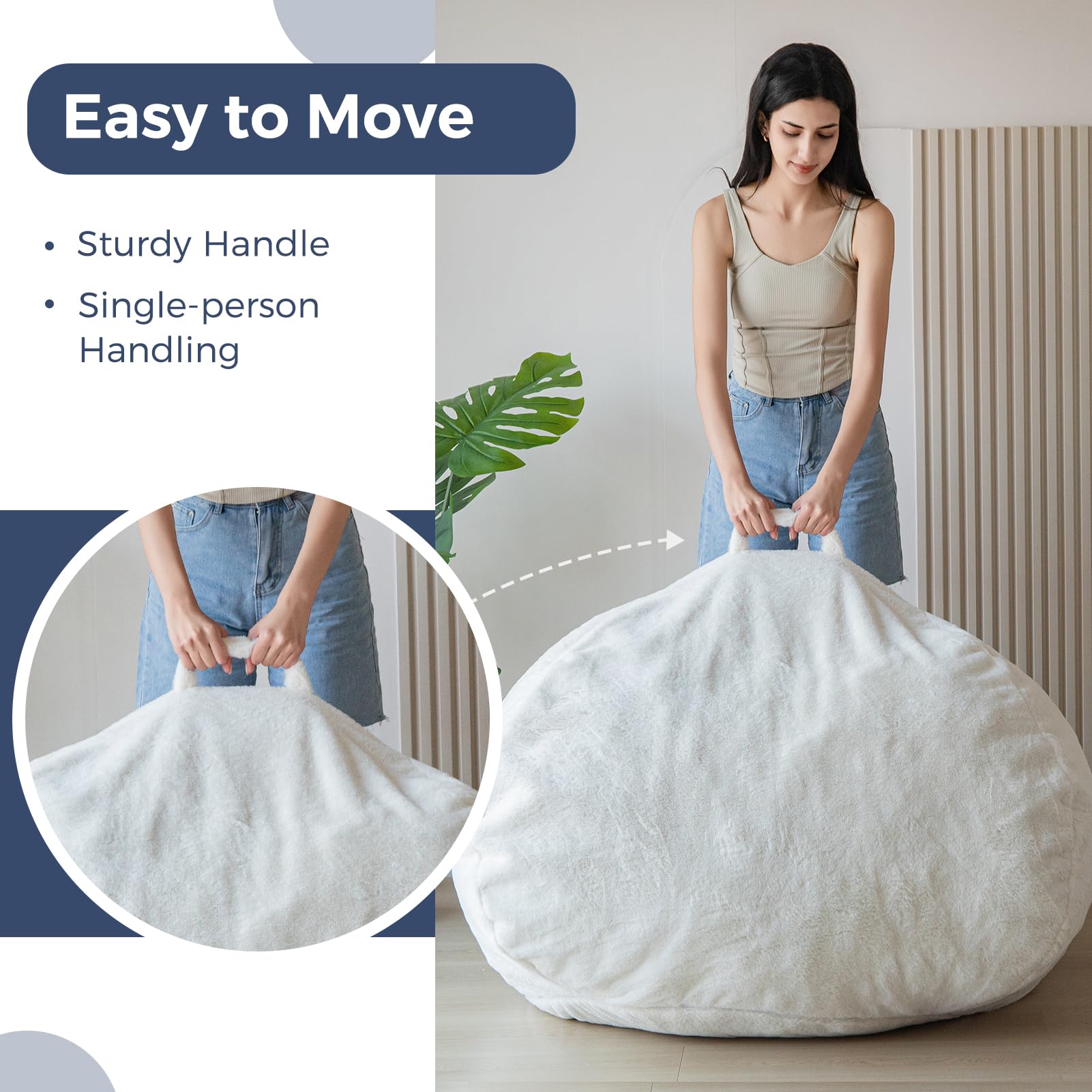 MAXYOYO 3ft Ultra Soft Fur Bean Bag Chair for Adults - Shaggy Beige Lazy Sofa for Living Room, Bedroom & Lounge | Perfect for Relaxing, Gaming & Movie Nights