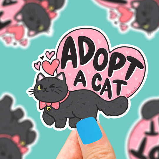 Adopt A Cat Sticker - Cute Vinyl Decal for Laptops, Water Bottles & DIY Crafts - Perfect for Pet Lovers & Animal Enthusiasts