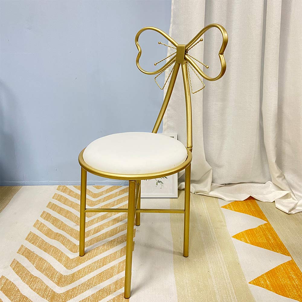 Modern Bow Vanity Chair Set of 2 - PU Leather Butterfly Stool with Metal Legs for Makeup Room, Bedroom, Dressing Room & Nail Salon - Elegant White Vanity Stools for Women's Dressing Table, Bridal Suite & Beauty Parlor