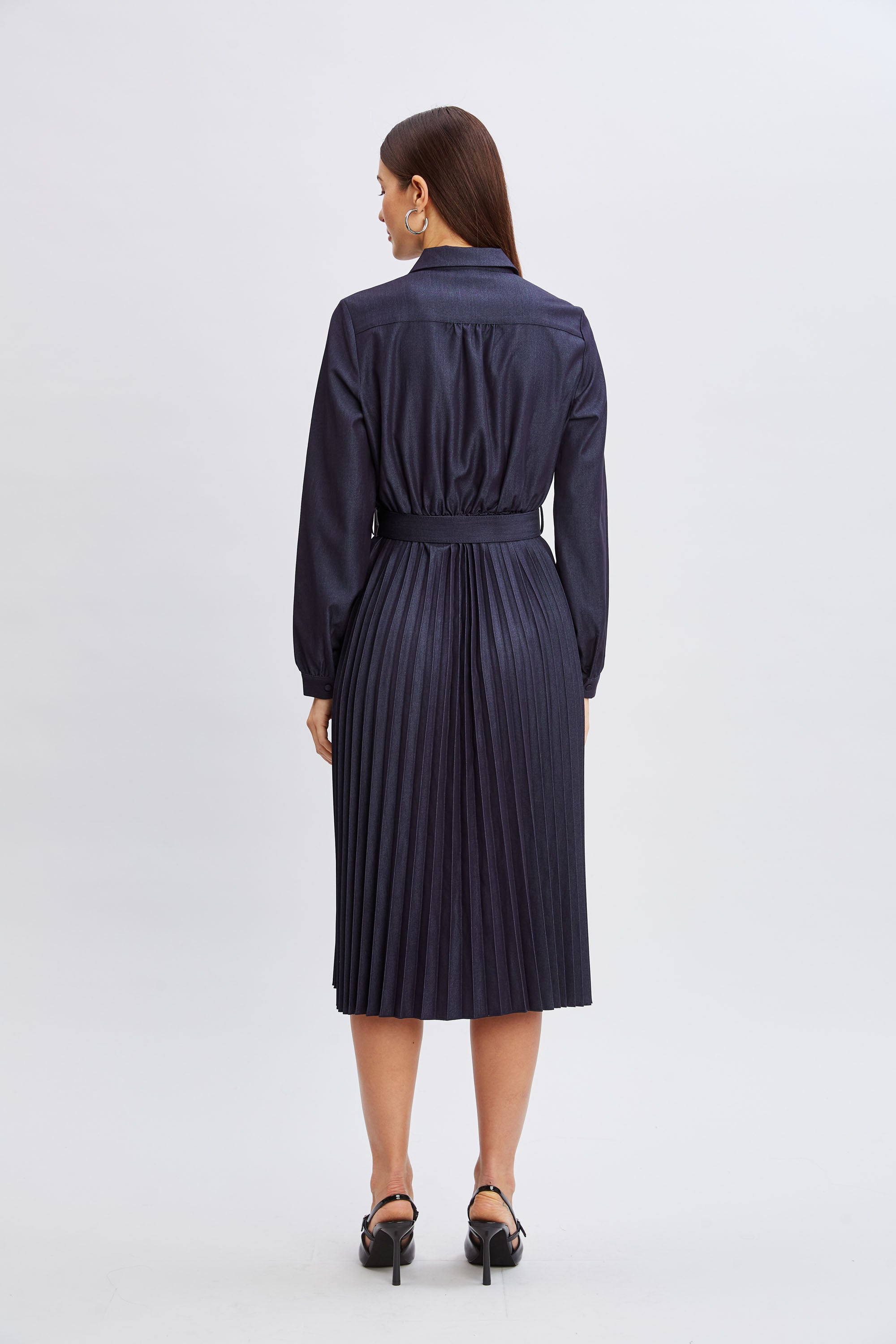 Tahari Pleated Denim Shirt Dress for Women - Stylish Casual & Office Wear - Perfect for Spring & Summer Outfits