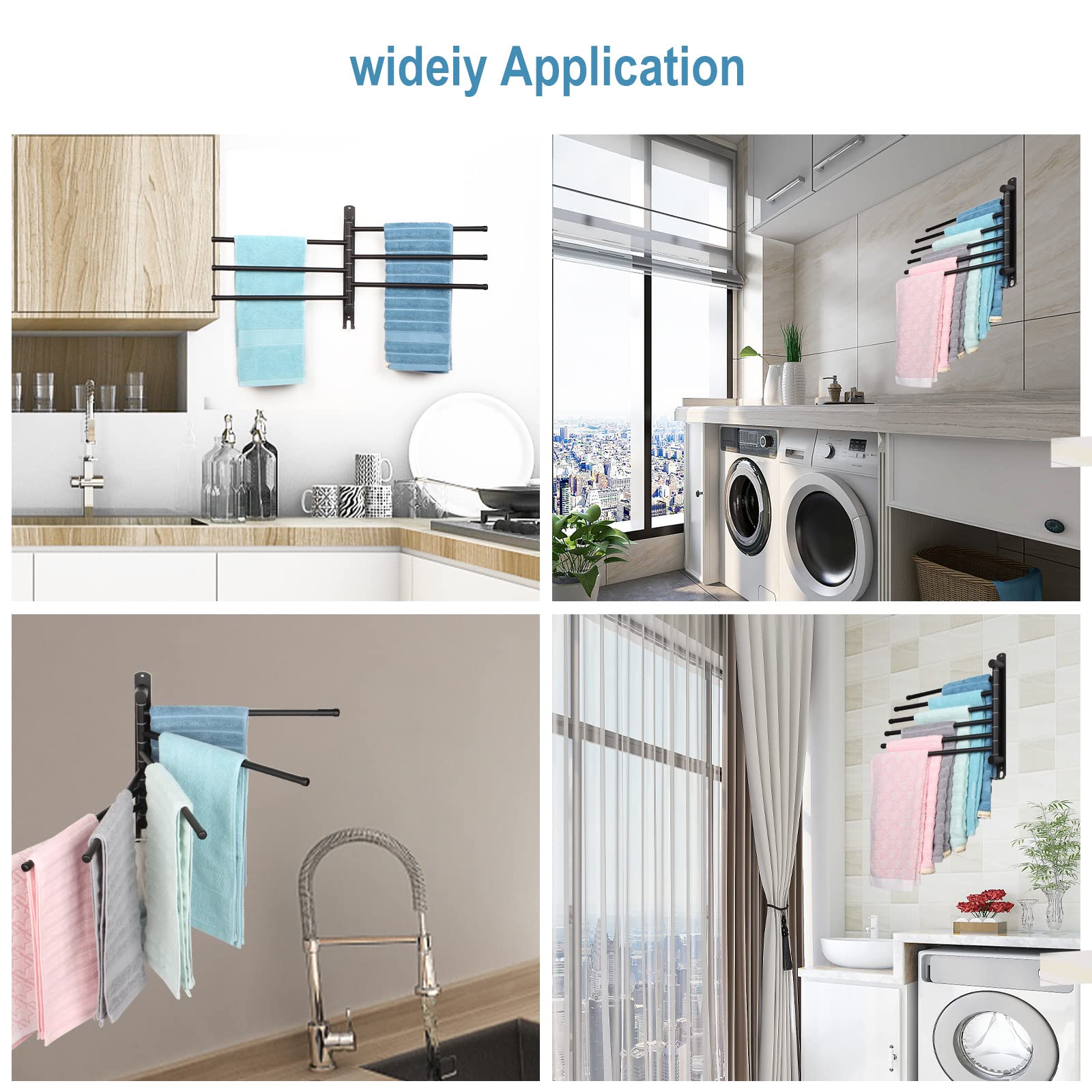 Stainless Steel Swivel Towel Bar with Hook - Wall Mounted Bathroom & Kitchen Towel Rack Holder - Perfect for Small Spaces, Apartments, and Organizing Hand Towels, Washcloths, and Robes