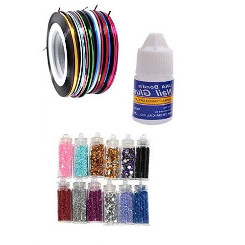 FAMEZA 12-Piece Nail Art Kit with Glitter Bottles, 3g Nail Glue & 5 Nail Tapes – Perfect for DIY Manicures, Salon Nail Designs & Home Nail Art Projects