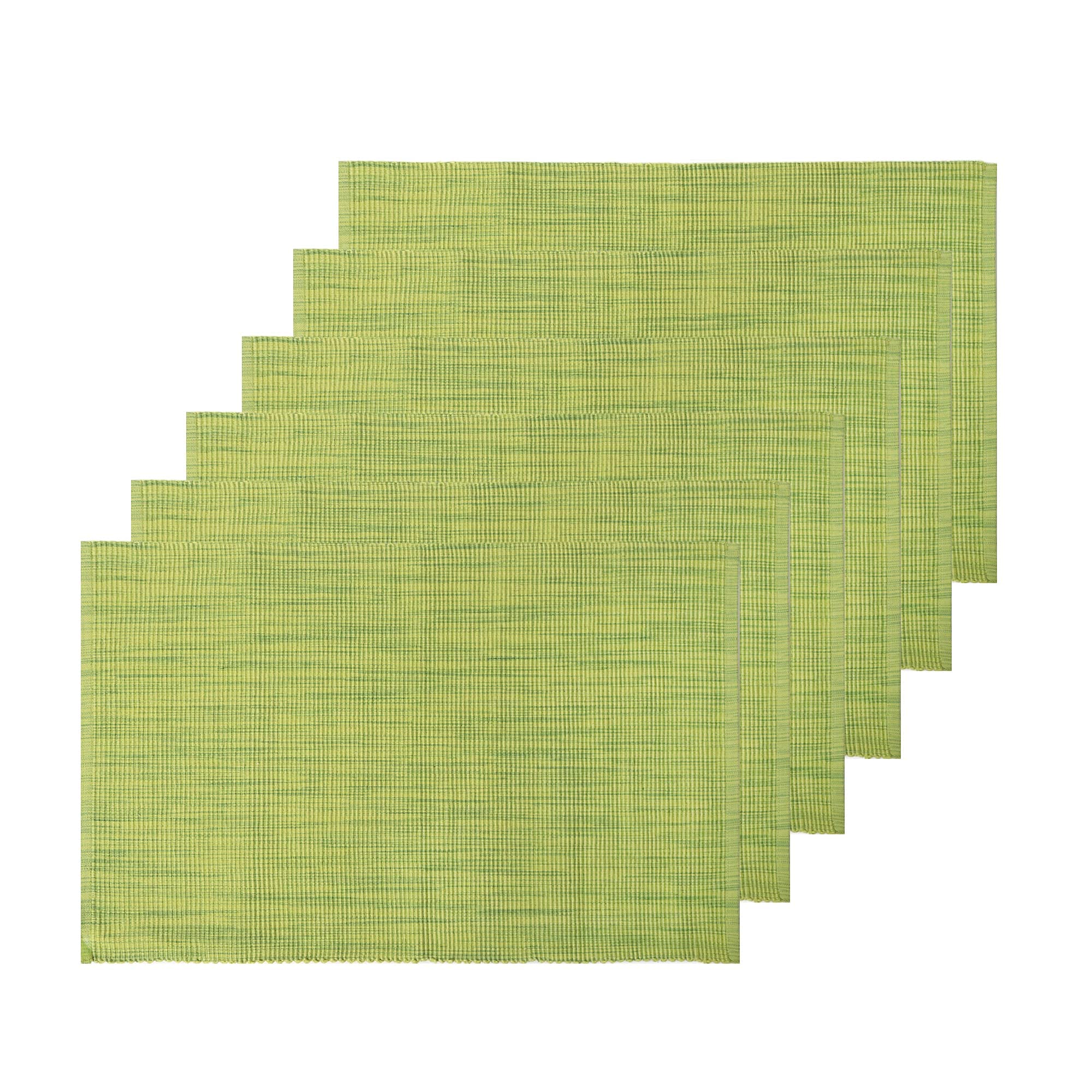 REDEARTH Two-Tone Ribbed Woven Cotton Placemats Set of 6 - 14x20 Inch Square Table Linens for Dining, Coffee, Console & Dresser Tables - Green Home Decor for Everyday Meals & Dinner Parties