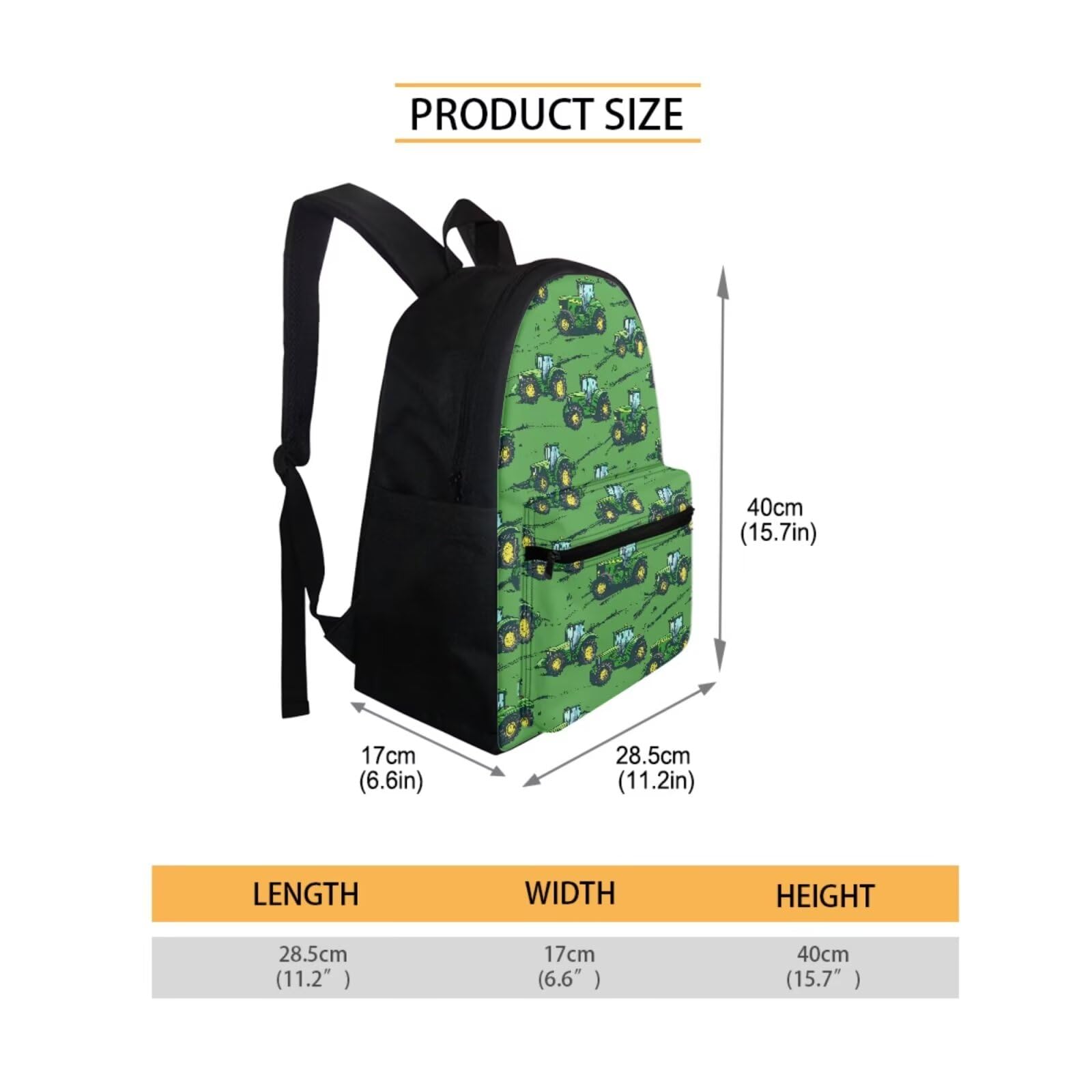 DISNIMO Boys Backpack with Lunch Box - Tractor & Truck Print School Bookbag for Kids Ages 6-8, Large Green Daypack for Elementary Students - Perfect for School, Travel, and Outdoor Adventures