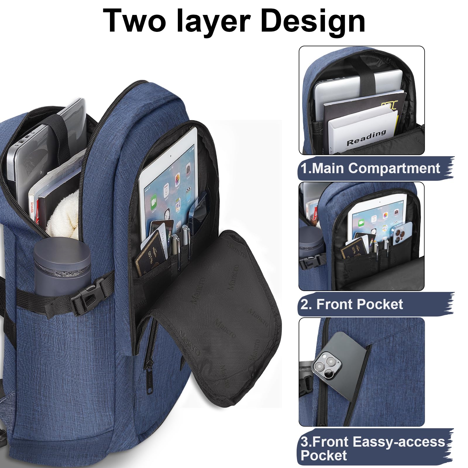 Mancro Slim Anti-Theft Laptop Backpack for Business & Travel - Water Resistant USB Charging Backpack Fits 15.6 Inch Laptop & Tablet - Perfect for Commuting, Work, School & Airplane Carry-On
