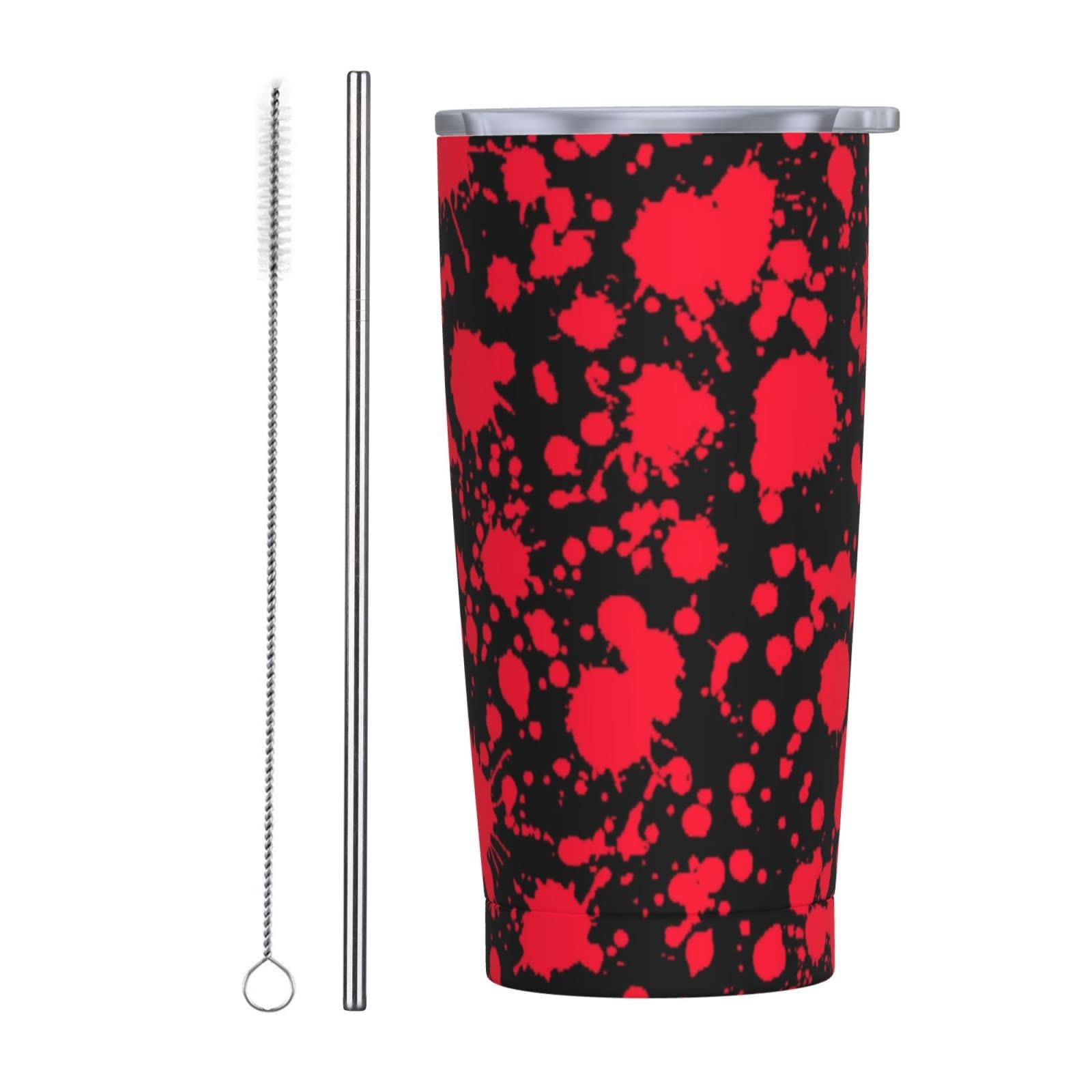 SWEET TANG 20oz Stainless Steel Travel Mug - Vacuum Insulated Coffee Tumbler with Lid & Straw, Leak Proof Water Bottle (Horror Blood Splatter Black Design) - Perfect for Coffee, Tea & Cold Drinks On-The-Go, Office, Gym & Outdoor Activities