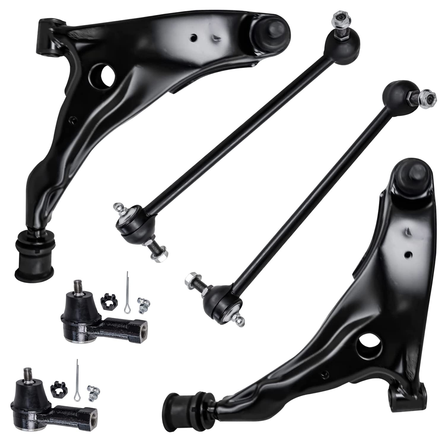 Detroit Axle - 2.4L Front End Control Arms Kit for Chrysler Sebring Dodge Stratus Mitsubishi Eclipse Galant | 2 Lower Control Arms with Ball Joints, 2 Outer Tie Rod Ends, 2 Sway Bar Links | 2001 Replacement Parts | Perfect for Suspension Repair & Maintenance