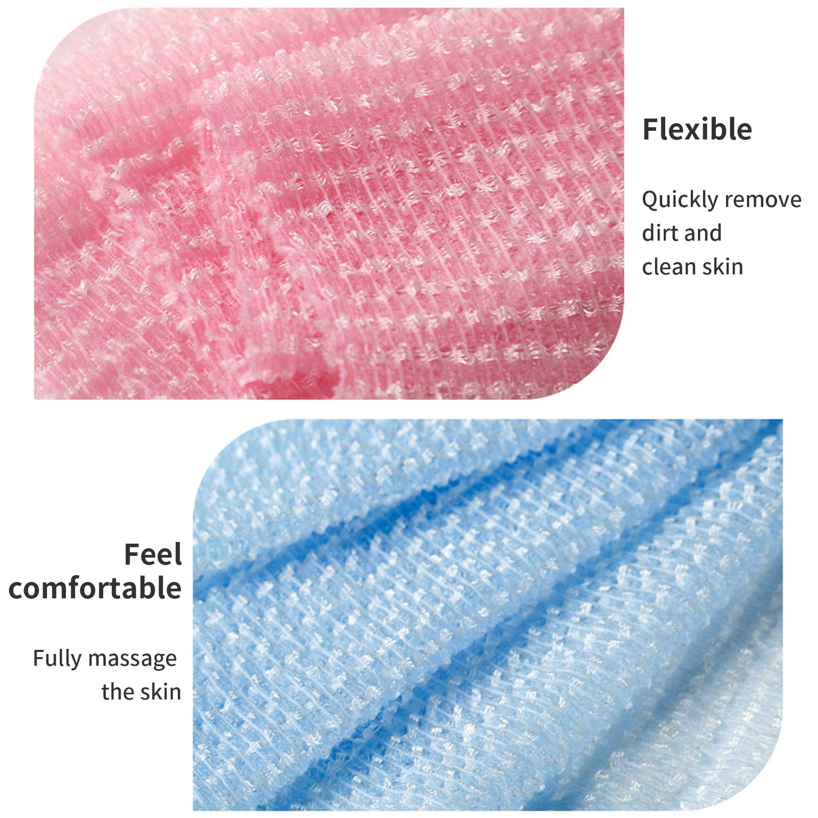 Exfoliating Back Scrubber for Shower & Bath - Long Handle Body Scrubber Towel with Loofah Texture for Deep Cleansing & Skin Exfoliation - Perfect for Back Acne, Dead Skin Removal & Spa Treatment (Black)