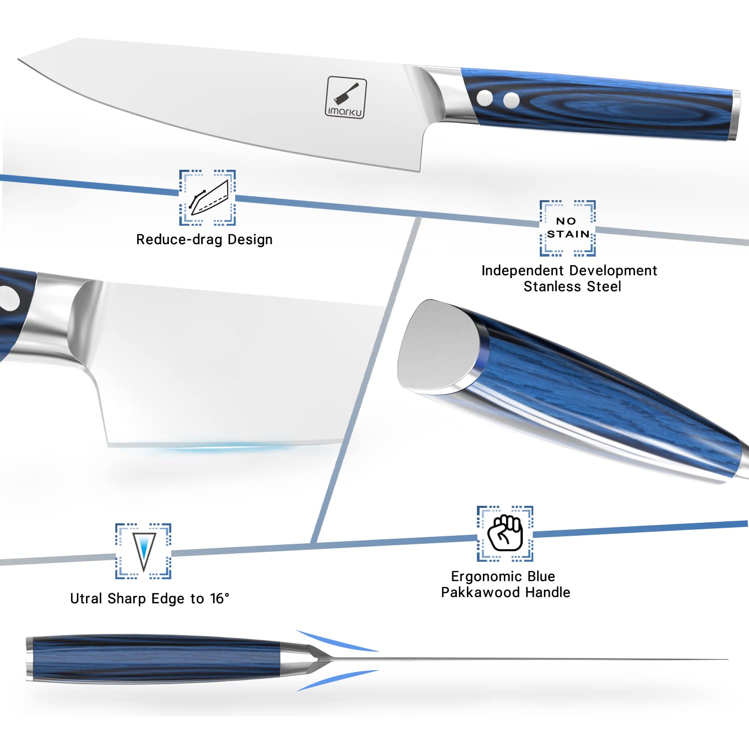 **Imarku 9-Piece Premium Chef Knife Set with Block - Professional Kitchen Knives, Knife Sharpener, Ergonomic Handle, Food-Grade Stainless Steel - Perfect for Home Cooking, Gifts for Chefs, Christmas Gifts for Men & Women**