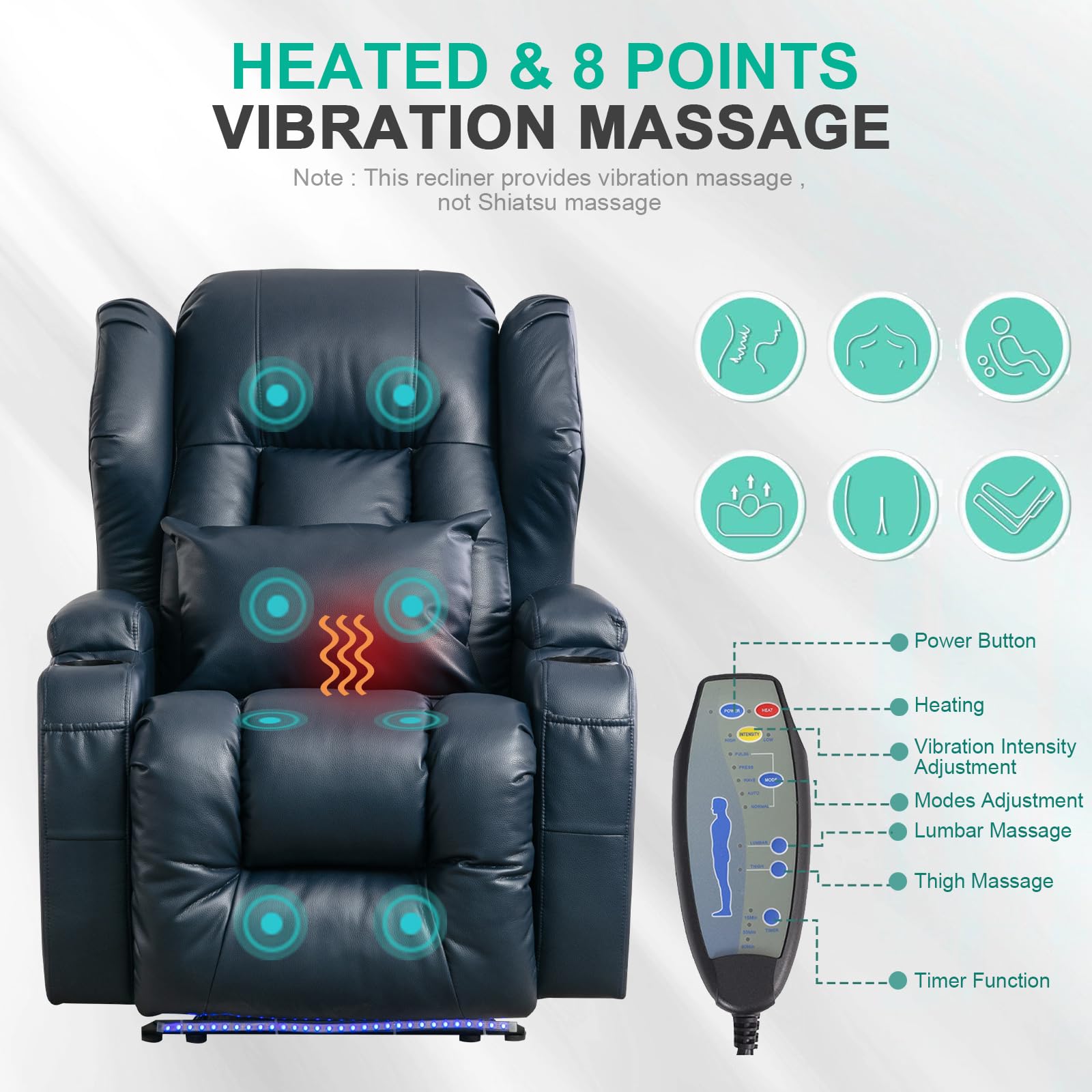 2PC Power Recliner Chair Set with Massage, Heat & LED Lights - Home Theater Seating, Living Room Reclining Sofa with Cup Holder & USB Charger | Perfect for Movie Nights, Gaming & Relaxation