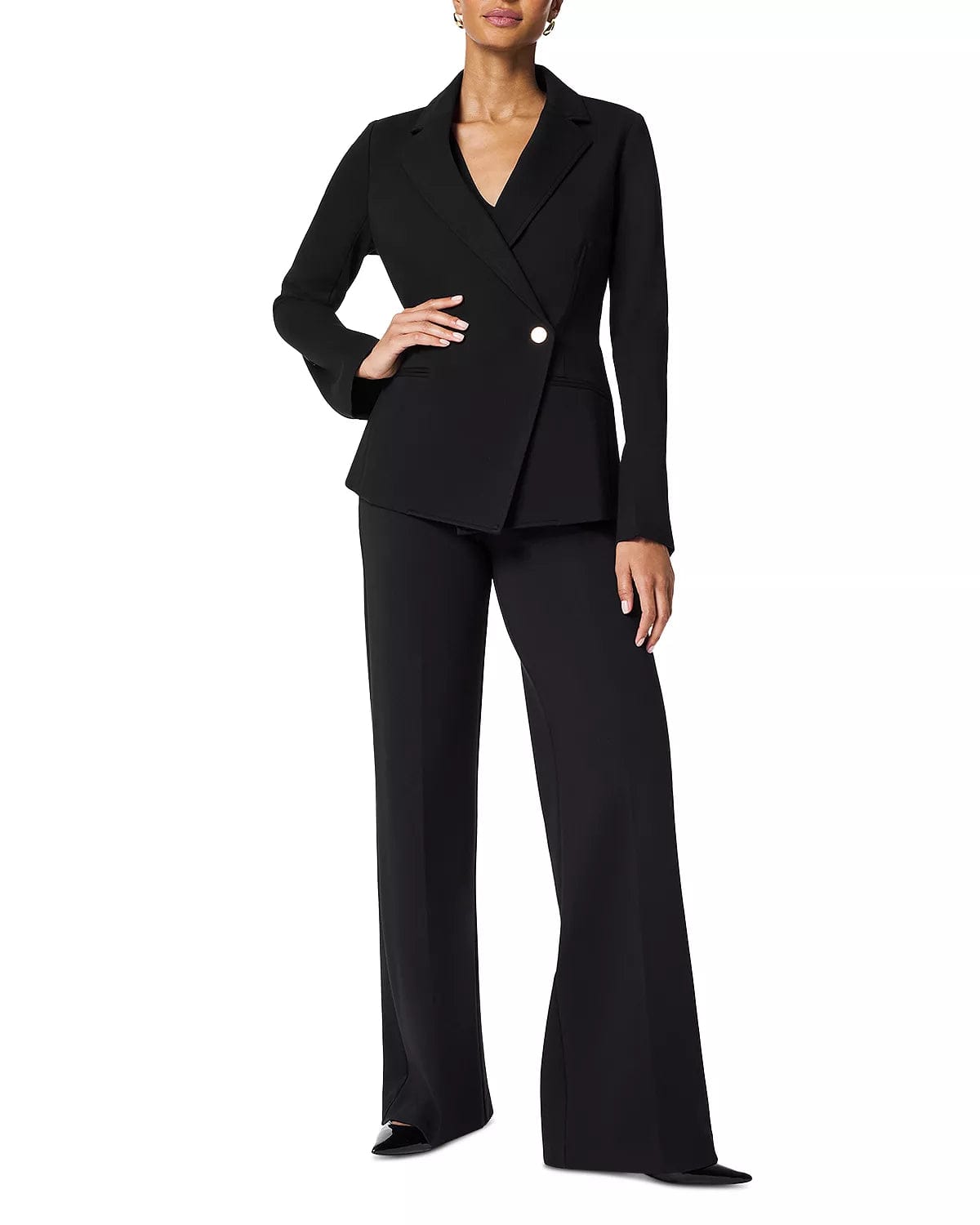Stylish Black 2-Piece Women's Casual Suit Set with Notch Lapel (Blazer & Pants) - Perfect for Office, Business Meetings & Formal Events