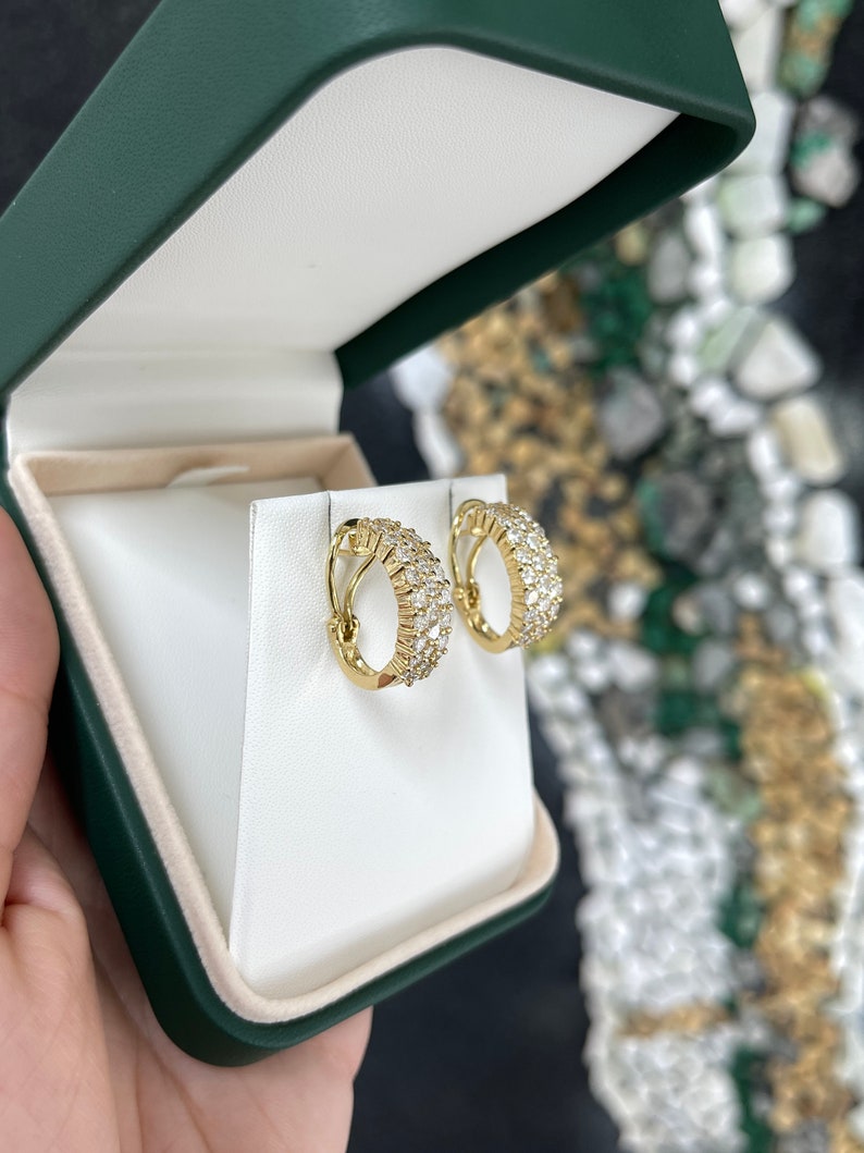 2.10tcw 18K Yellow Gold High-Quality F-H Color Diamond Cluster Statement Omega Back Earrings for Women | Luxury Bridal Jewelry, Wedding Gift, Anniversary Present, Party & Evening Wear