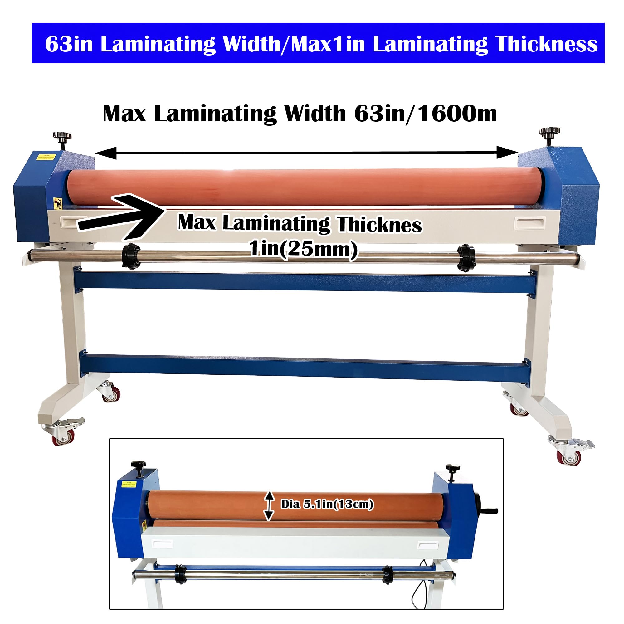 INTBUYING 63in Large Manual Cold Laminator Machine with Soft Rubber Rollers - 1in Max Thickness for Vinyl, Graphics & Photos - Wide Format Laminating for Signs, Posters & Artwork - Perfect for Home, Office & Print Shops