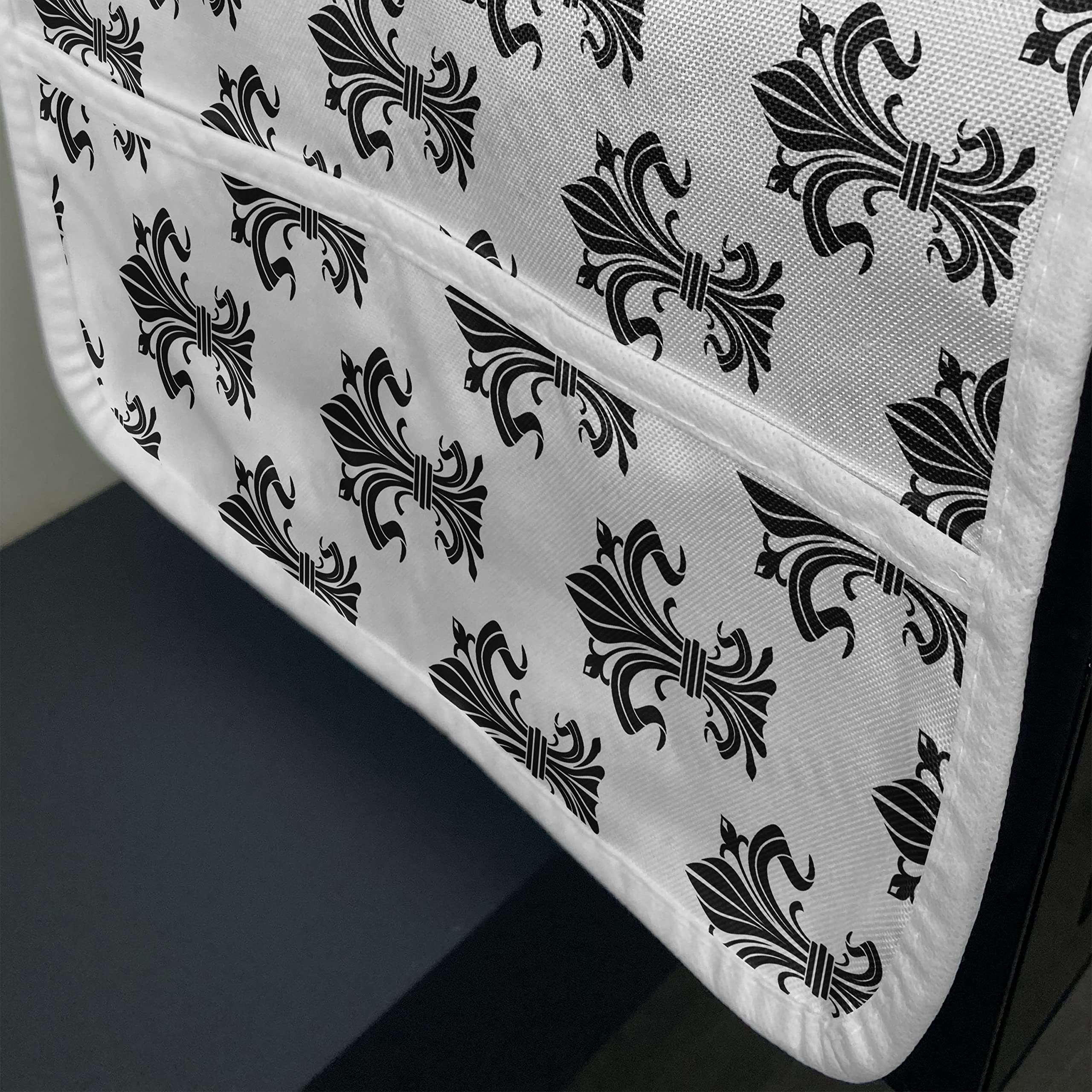 Ambesonne Fleur De Lis Microwave Cover - Historical European Heraldry Design with Rich Iris Buds & Curved Leaves Print - Waterproof Kitchen Organizer with Pockets - 36