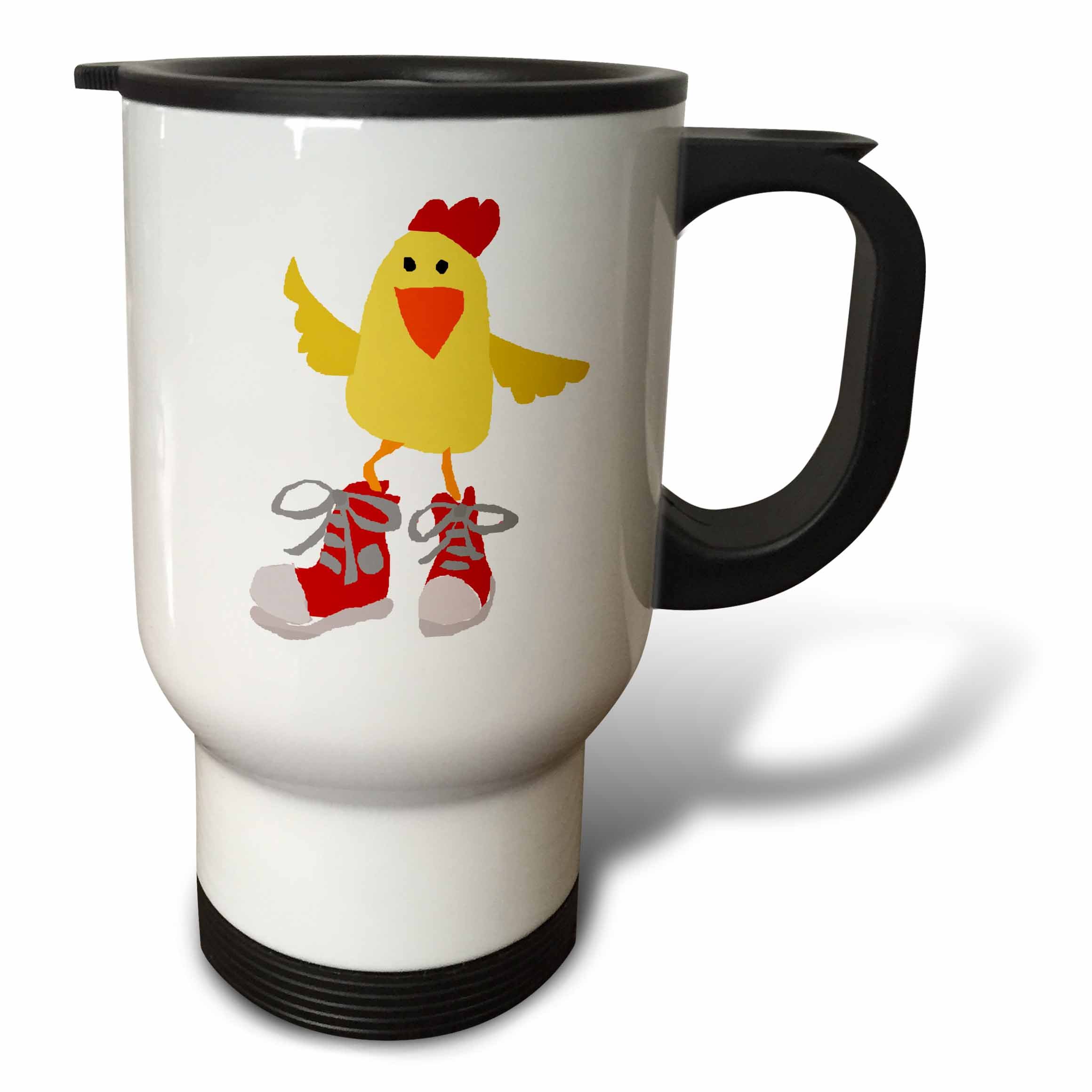 3D Rose Funny Yellow Chicken with Red High Top Sneakers 14 oz Travel Mug - Insulated White Coffee Cup for Office, Travel & Gifts