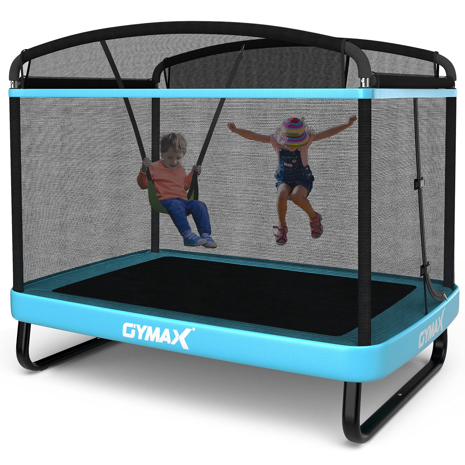 GYMAX 6FT Kids Trampoline with Swing & Safety Enclosure Net - ASTM Approved Indoor/Outdoor Toddler Trampoline for Boys & Girls - Perfect for Backyard Play, Birthday Gifts, and Preschool Exercise
