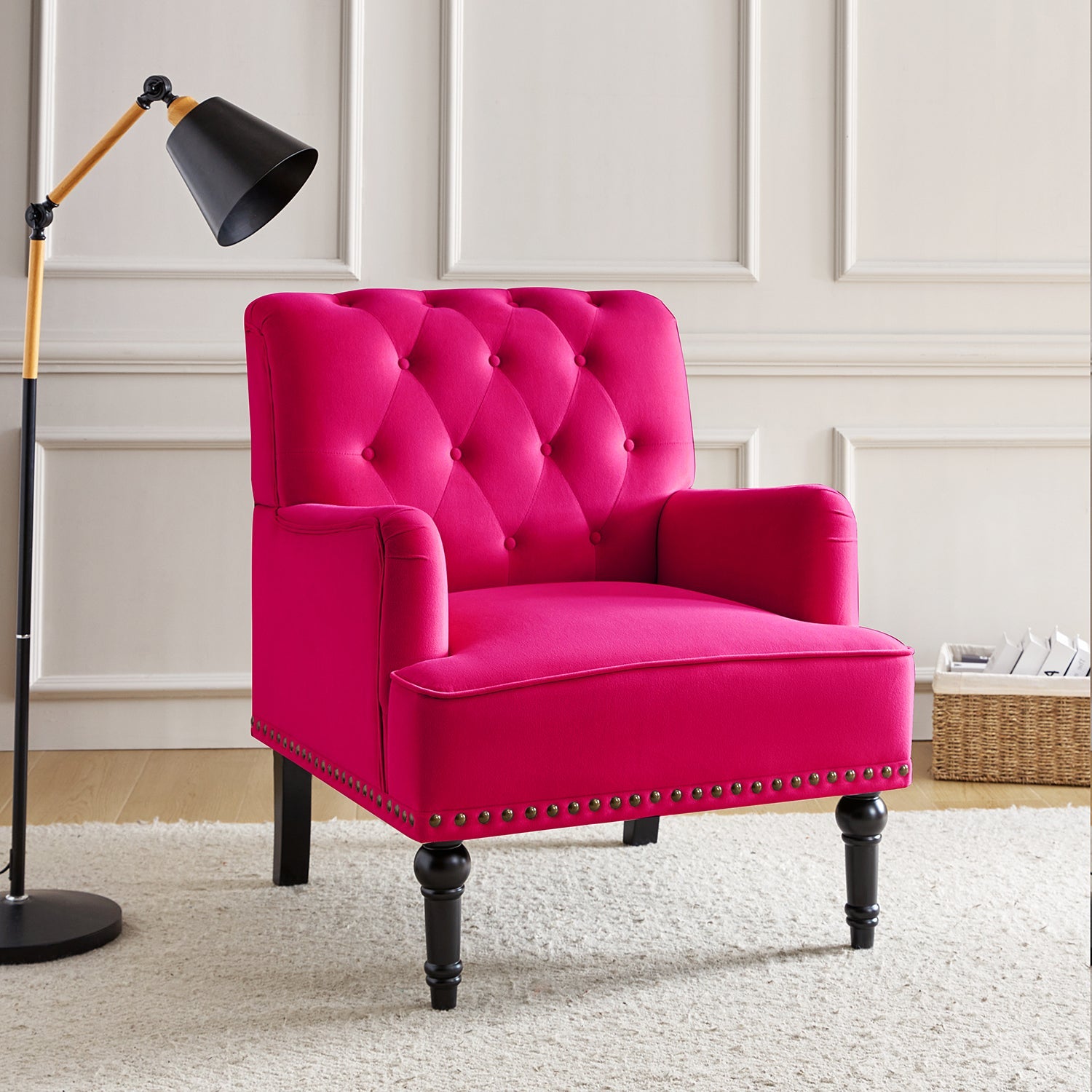 Luxury Constantino Velvet Armchair - Modern Upholstered Accent Chair for Living Room, Bedroom & Office - Soft Velvet Fabric with Sturdy Wooden Legs - Perfect for Home Decor, Relaxing & Reading