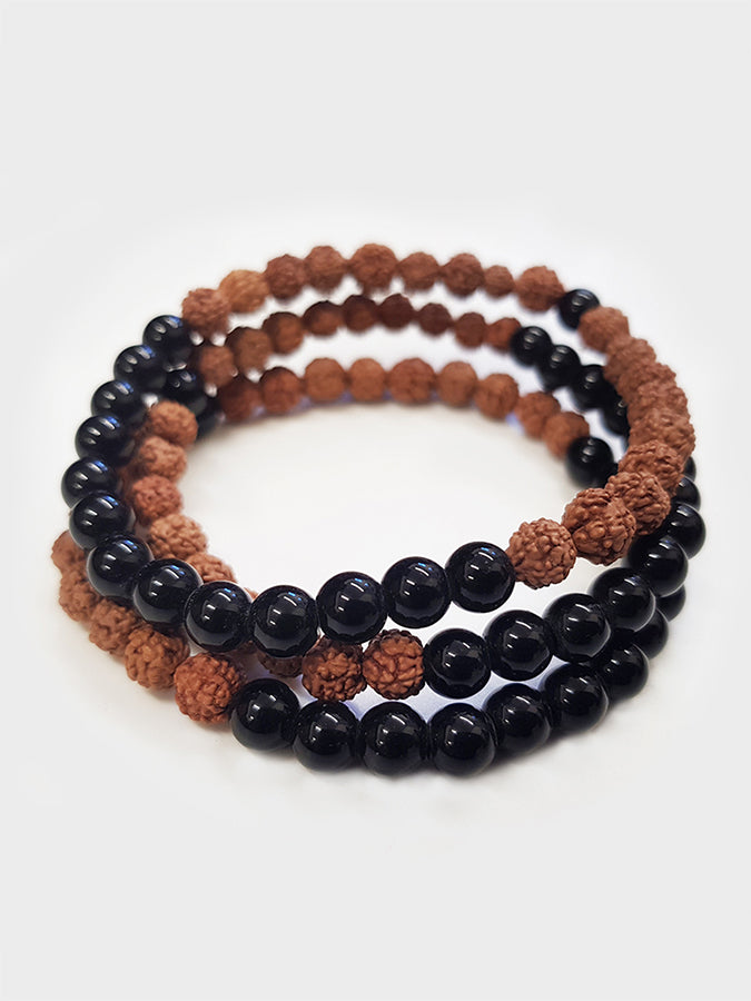Authentic Rudraksha Yoga Studio Mala Bead Bracelet with Black Star - Perfect for Meditation, Yoga Practice & Spiritual Healing
