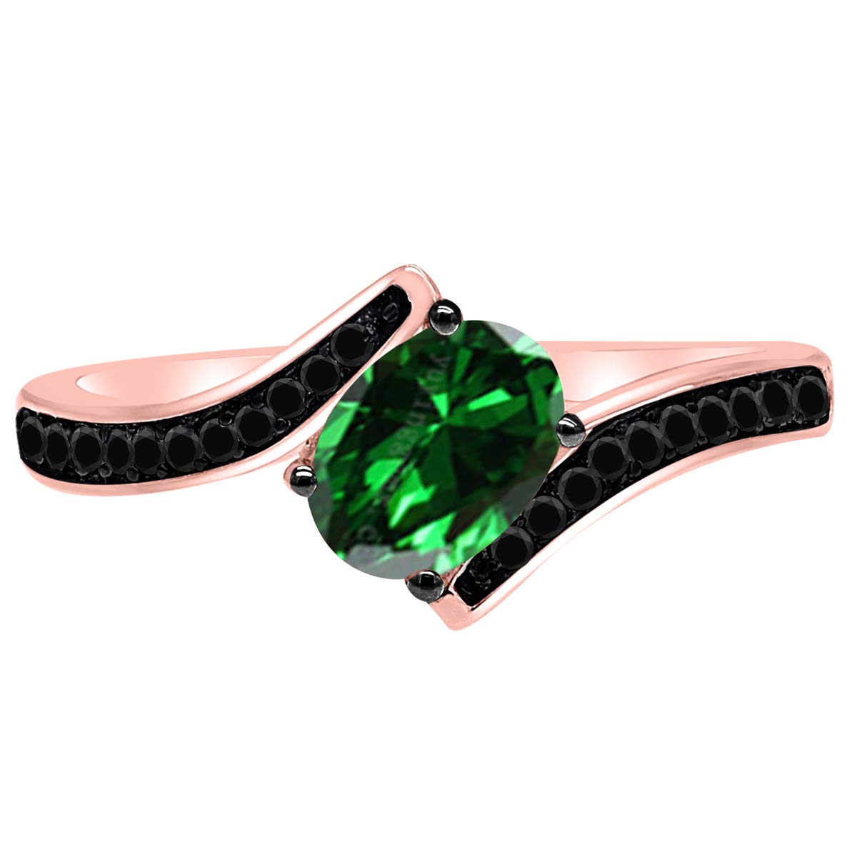 14K Rose, White & Yellow Gold Black Diamond and Created Emerald Ring - Elegant Valentine's Day Gift for Her, Perfect for Anniversaries, Engagements & Special Occasions