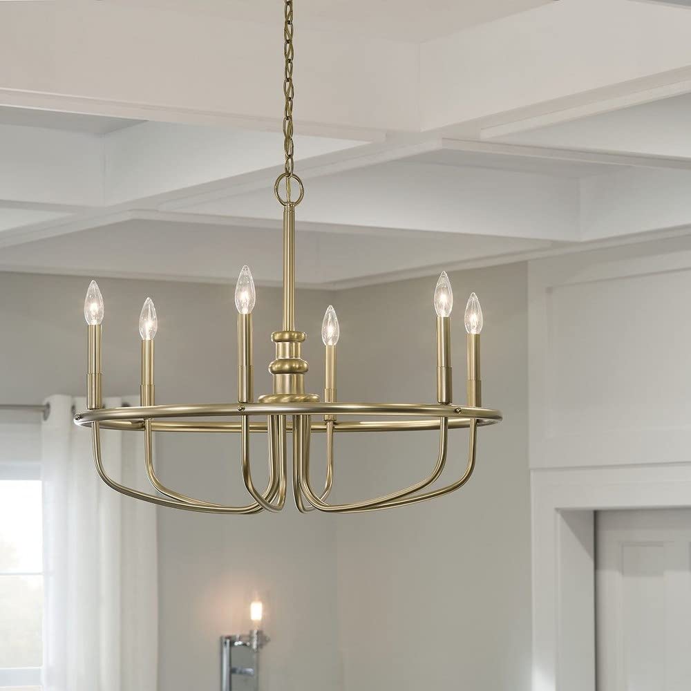 6-Light Modern Minimalist Chandelier - Brushed Nickel Finish - Perfect for Dining Room, Living Room or Bedroom Lighting