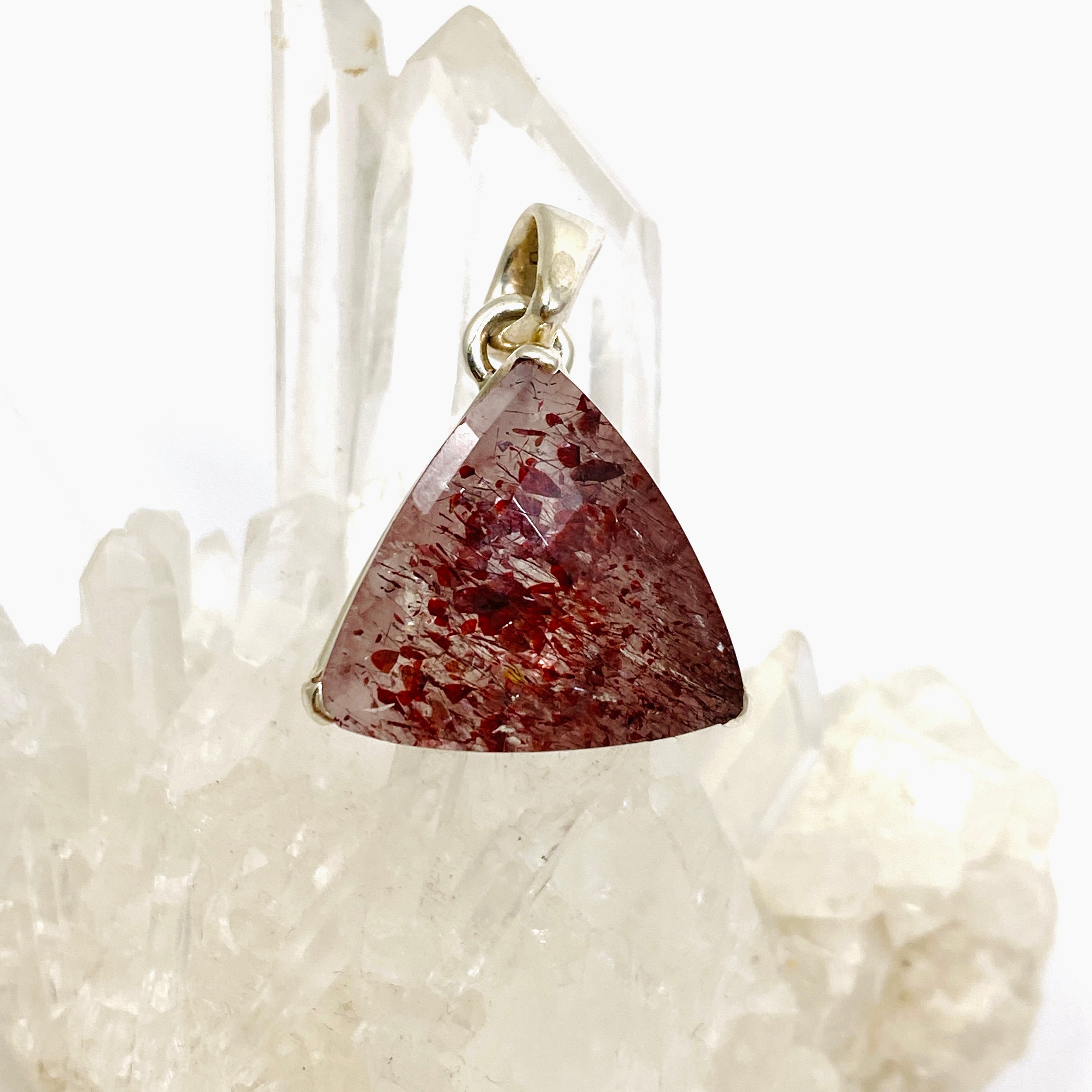Lepidicrocite in Quartz Faceted Triangular Pendant Necklace - Natural Crystal Jewelry for Healing & Energy Work - Perfect for Meditation, Reiki & Spiritual Gifts