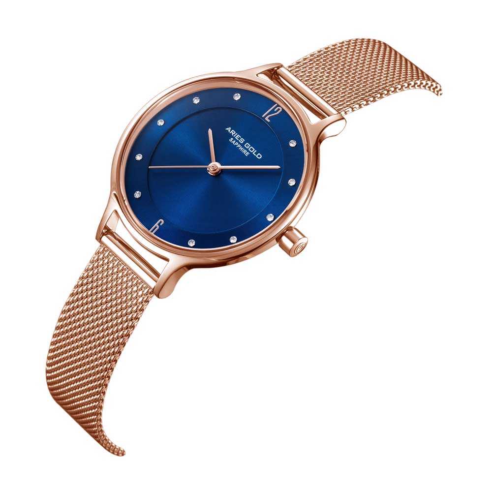 ARIES GOLD ENCHANT Rose Gold Stainless Steel Women's Watch with Mesh Strap - Elegant Dress Watch for Women, Perfect for Office, Party & Special Occasions