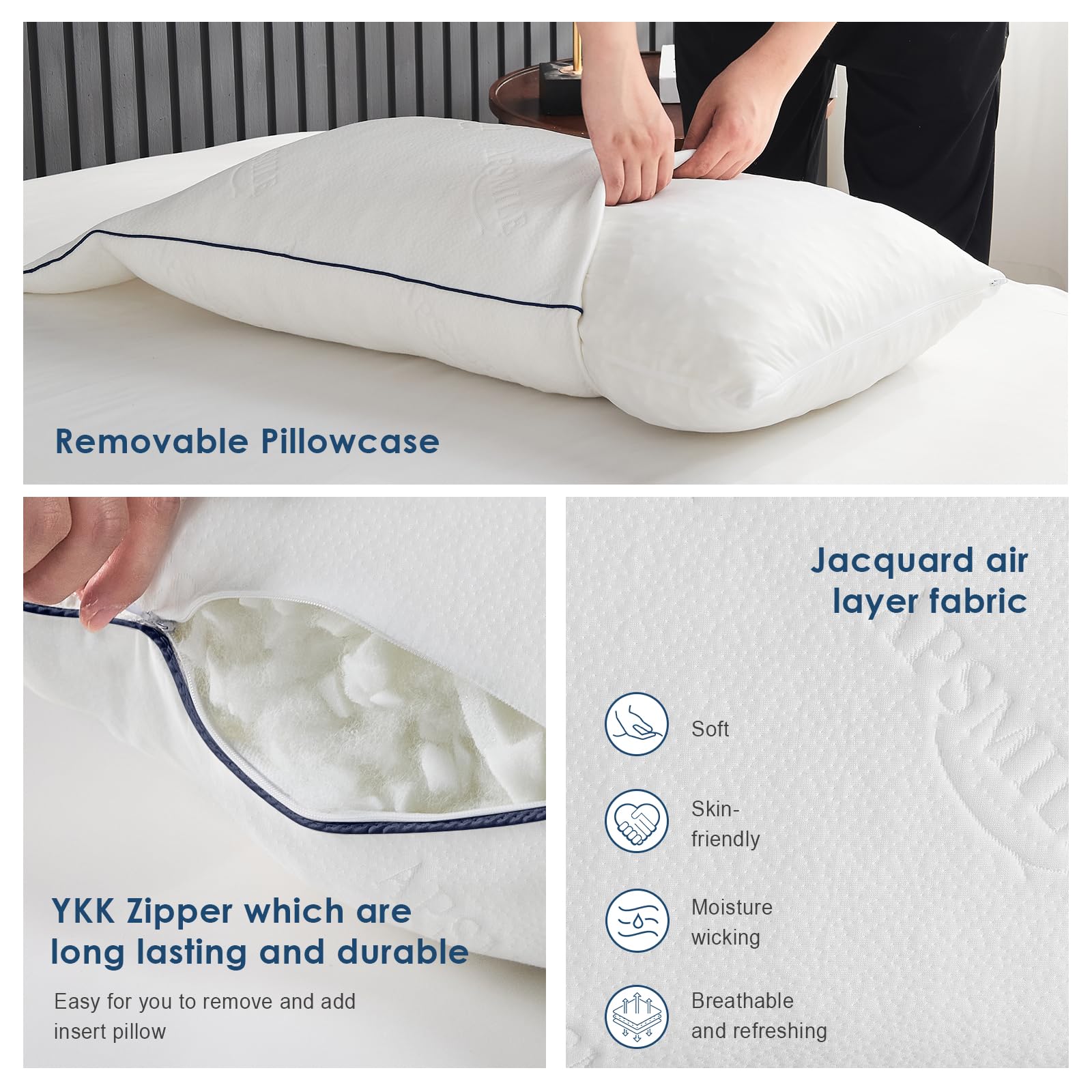 APSMILE King Size Shredded Memory Foam Pillows Set of 2 - Adjustable Cooling Pillows for Neck Pain Relief, Hotel Quality Firm Bed Pillows for Side & Back Sleepers (White, 18
