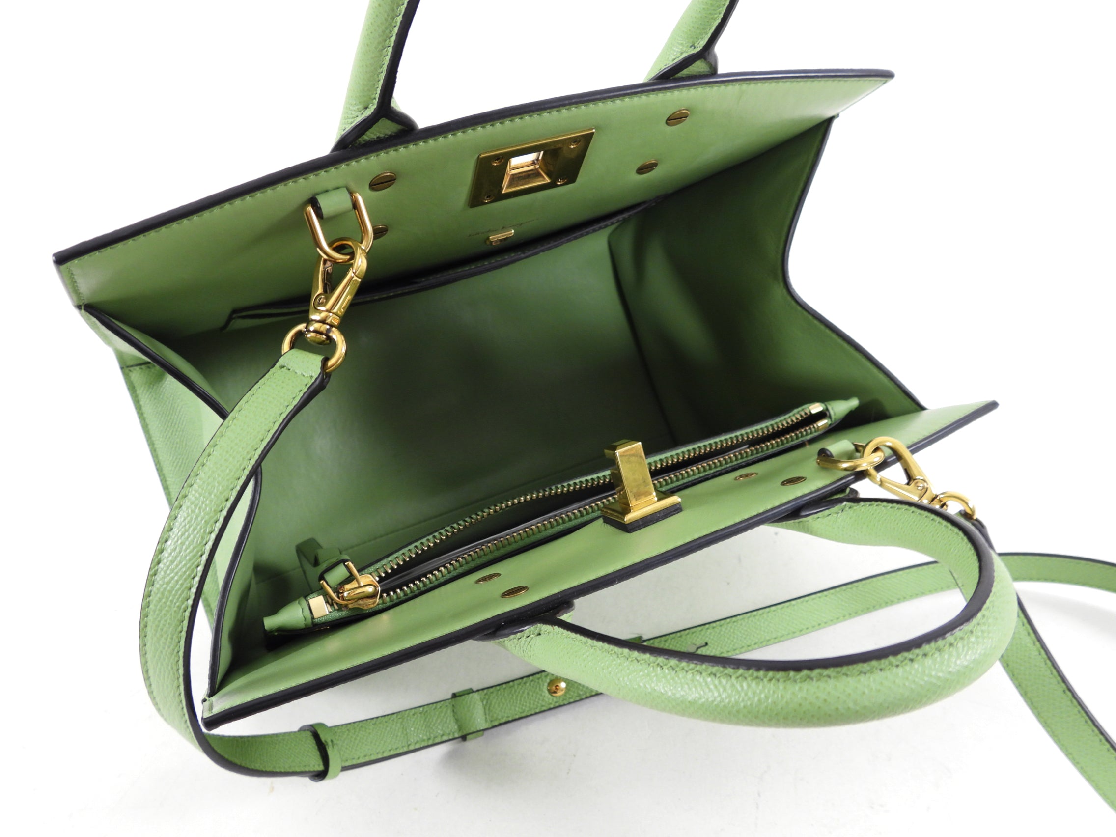 Ferragamo Hedren Green Two-Way Tote Bag for Women | Luxury Leather Handbag | Perfect for Work, Travel & Everyday Use