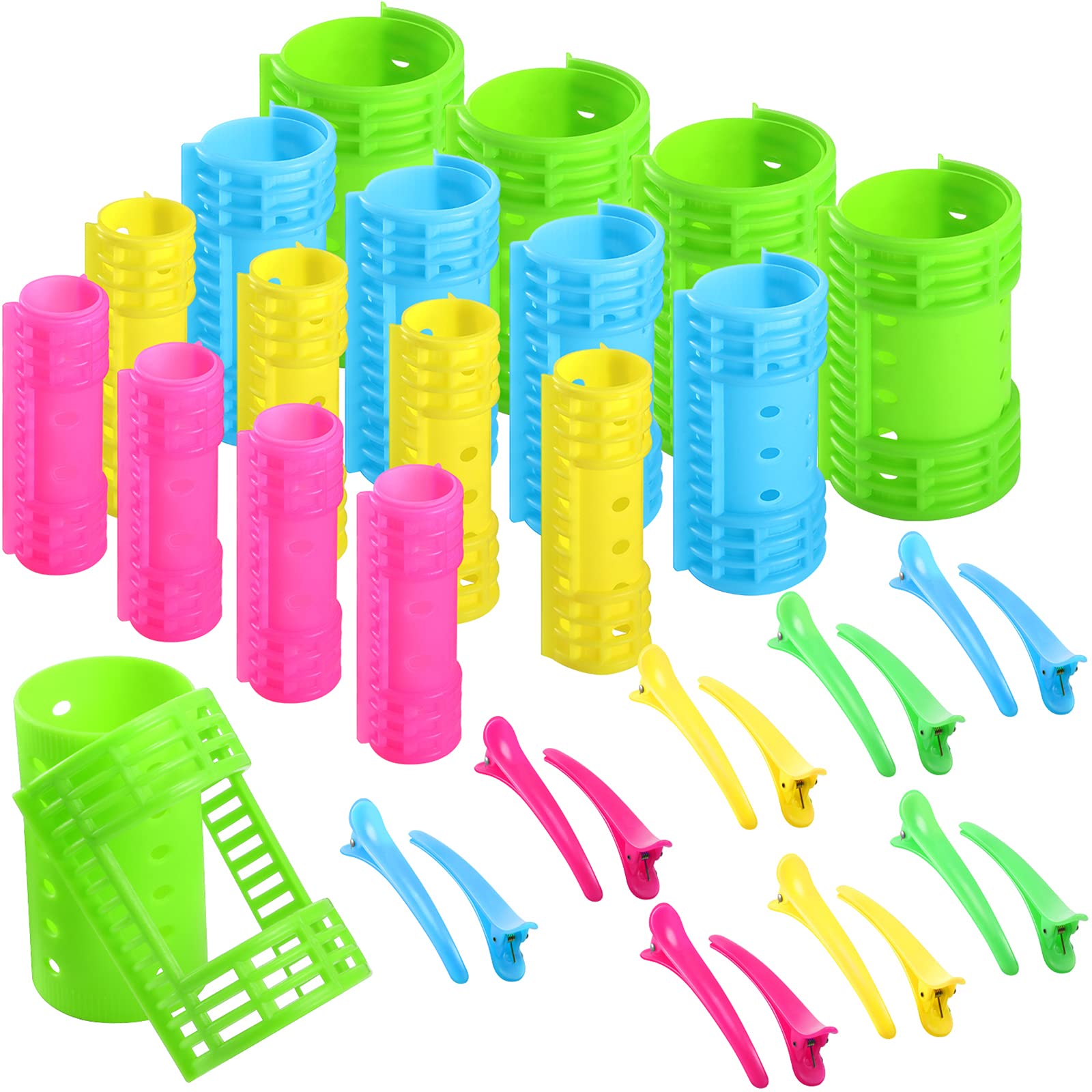 65 Pcs Magnetic Hair Rollers Set with Duck Clips & Hairnet - 4 Sizes for Long, Medium & Short Hair - Professional Hair Styling Tools for Salon, Home Use & DIY Curls