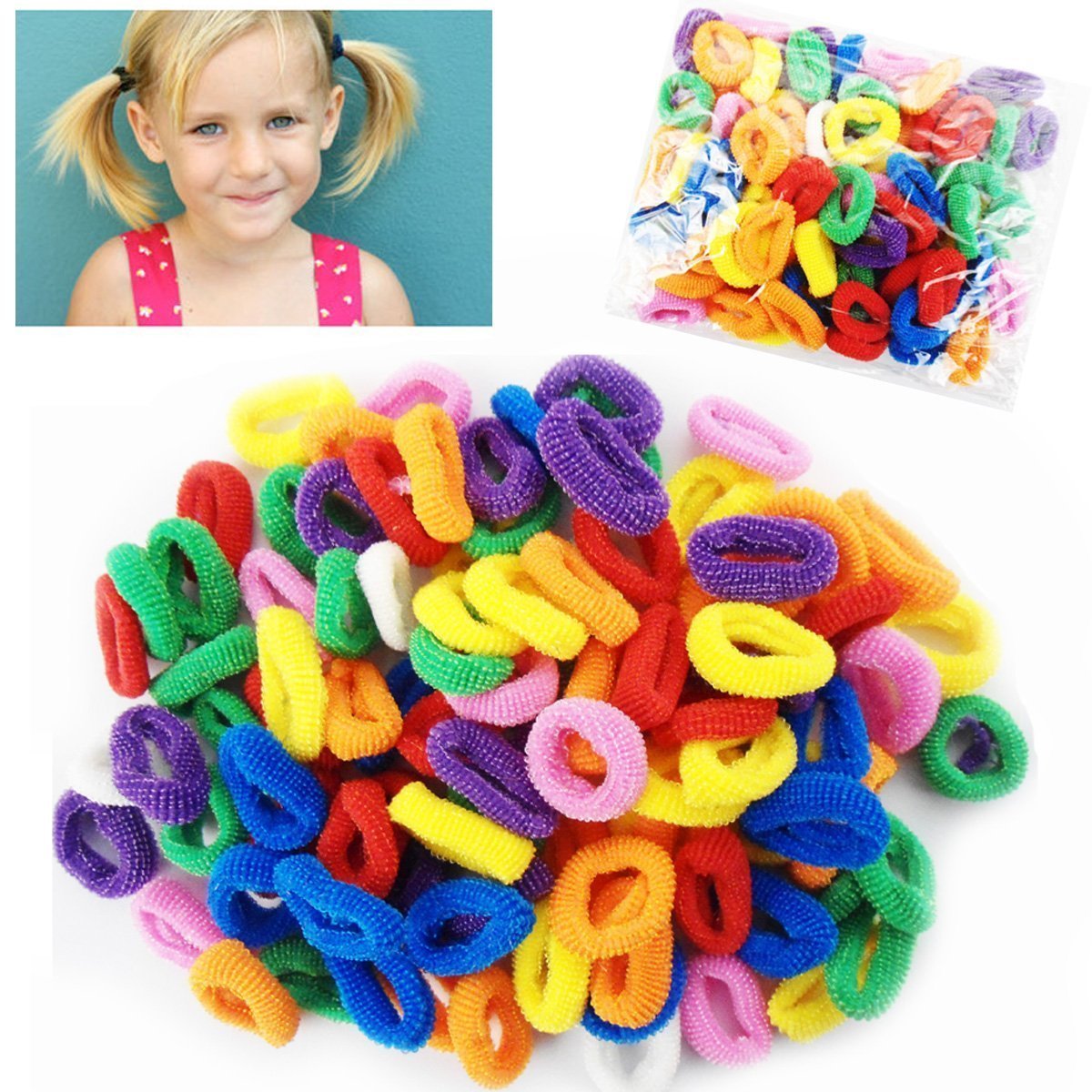 Allsorts® 100 Mini Bright Hair Ponytail Holders - No Snag No Metal Soft Hair Ties for Women & Girls - Perfect for School, Workouts, and Everyday Styling