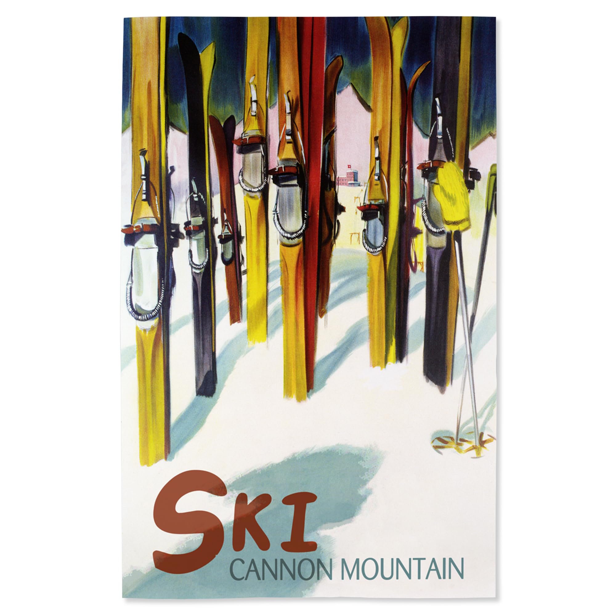 Lantern Press 16x24 Inch Giclee Print - Cannon Mountain New Hampshire Landscape Art with Colorful Skis | Wall Decor for Living Room, Bedroom & Office