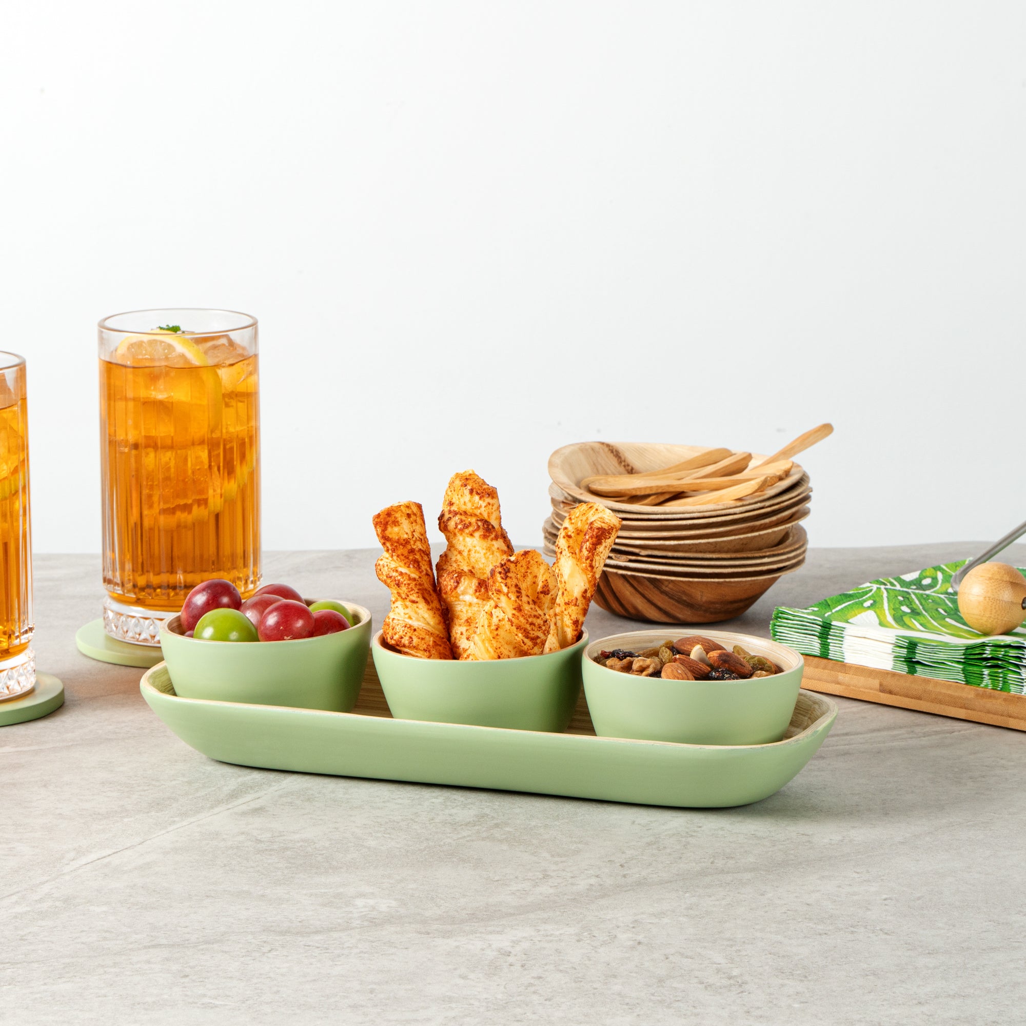 Eco-Friendly Bamboo Bowl Set with Tray - 3 Piece Reusable Dinnerware, 11.75