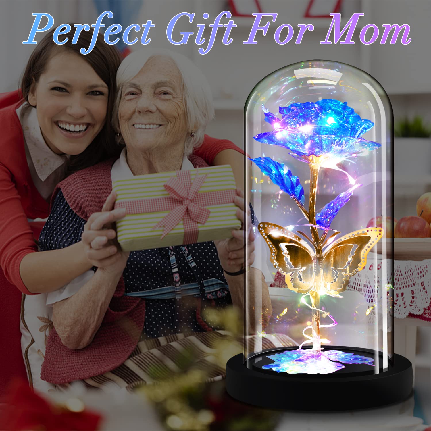 AHNNER Valentine's Day Rose Gift - Eternal Rose in Glass Dome for Women, Wife, Mom, Girlfriend | Beauty and The Beast Inspired LED Rose Light | Perfect Birthday, Anniversary & Romantic Gift for Her | Home Decor, Bedroom Night Light, Wedding Centerpiece