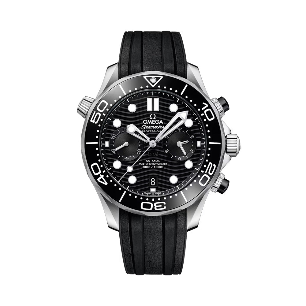 Seamaster Diver 300M Co-Axial Master Chronometer Chronograph Watch - 44mm Black Dial on Rubber Strap | Luxury Dive Watch for Men, Waterproof Professional Scuba Diving & Everyday Wear
