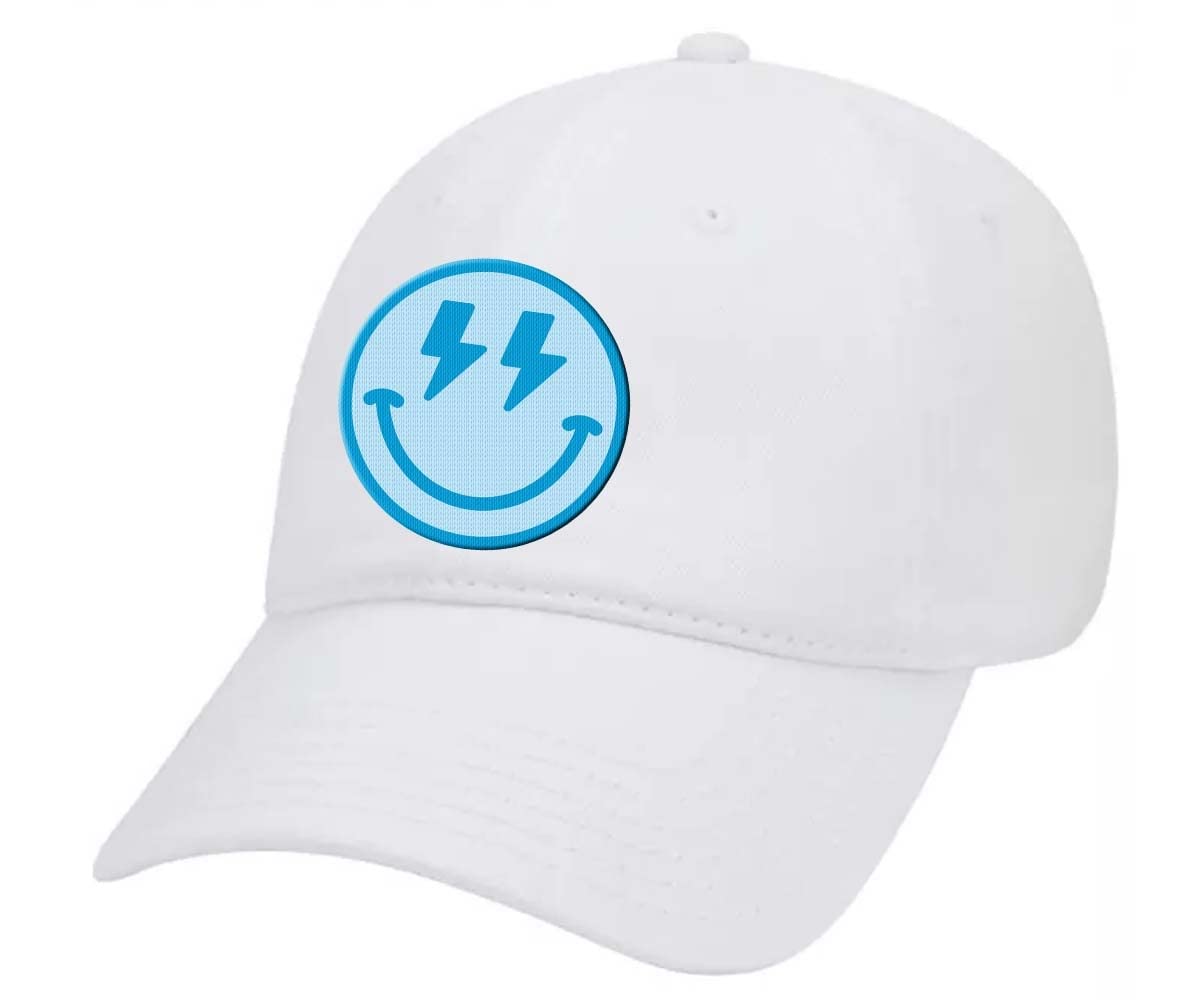 Trenz Shirt Company Happy Face Embroidered Dad Hat - Blue Smile with Lightning Eyes Design, Unisex Twill Baseball Cap for Men & Women | Perfect for Outdoor Activities, Casual Wear & Gift Giving