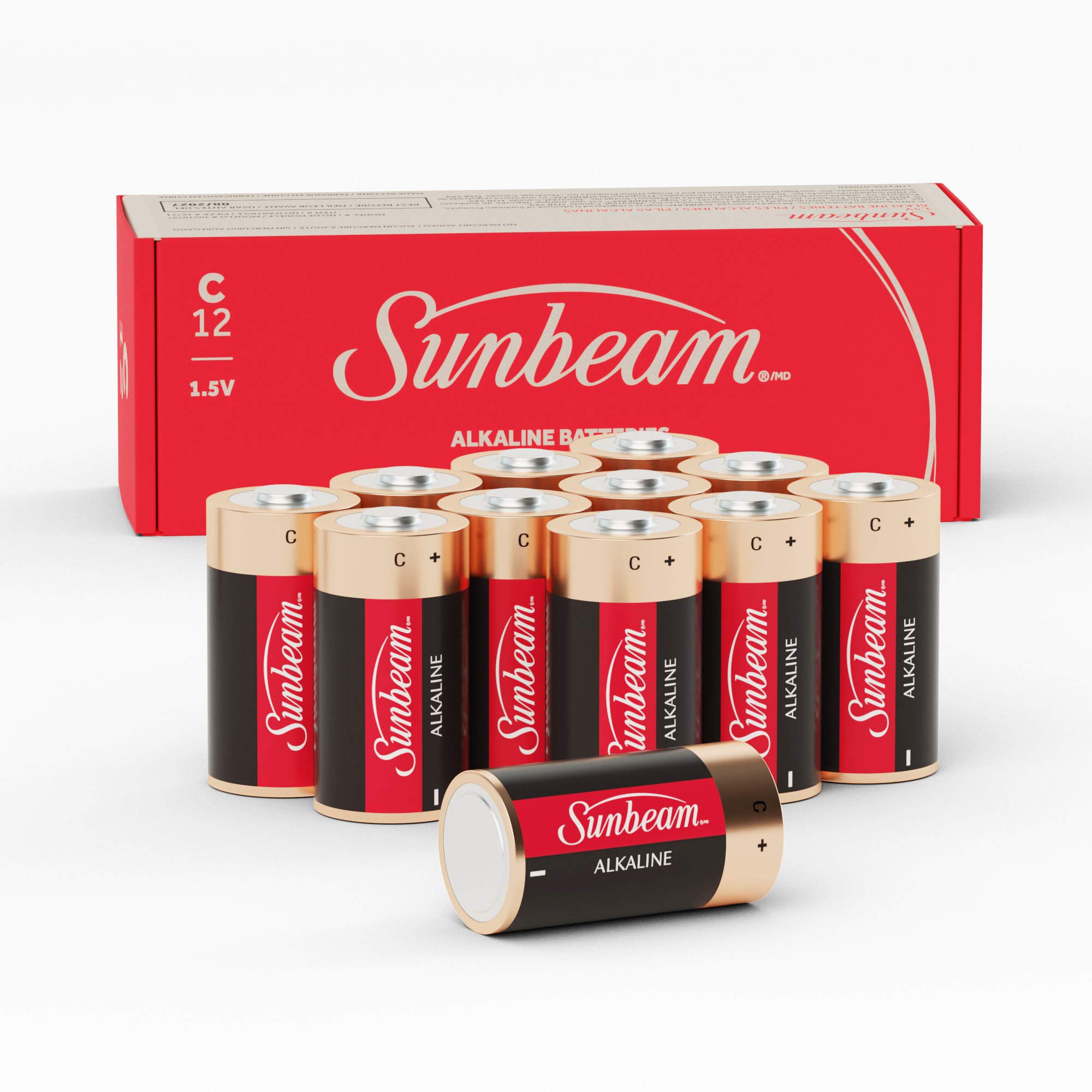 Sunbeam 16726 12 Pack C High-Performance Alkaline Batteries - Long Lasting Power for Toys, Flashlights & Remote Controls - Easy Open Value Pack