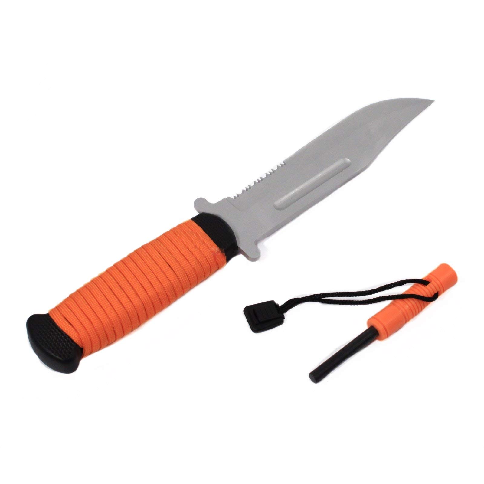 SE Full Tang Fixed Blade Clip Point Outdoor Survival Knife with Firestarter & Whistle - KFD2818-3OR - Perfect for Camping, Hiking, Hunting and Emergency Preparedness