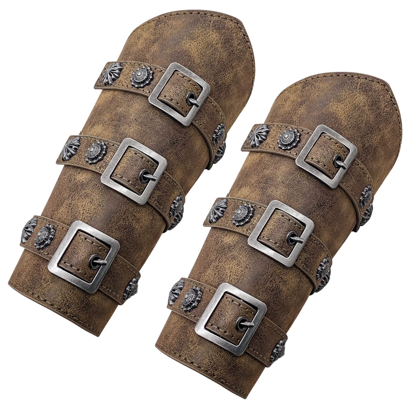 Viking Bracers - Medieval Leather Arm Armor Cuffs & Gauntlets (2-Pack) - Punk Style Wristbands for Men & Women - Perfect for LARP, Cosplay & Renaissance Fairs