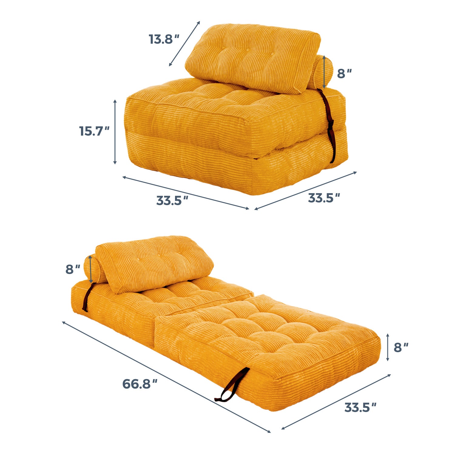 MAXYOYO Corduroy Sofa Bed - Convertible Sleeper Chair with Back Support in Orange | Comfortable Guest Bed & Space-Saving Living Room Furniture