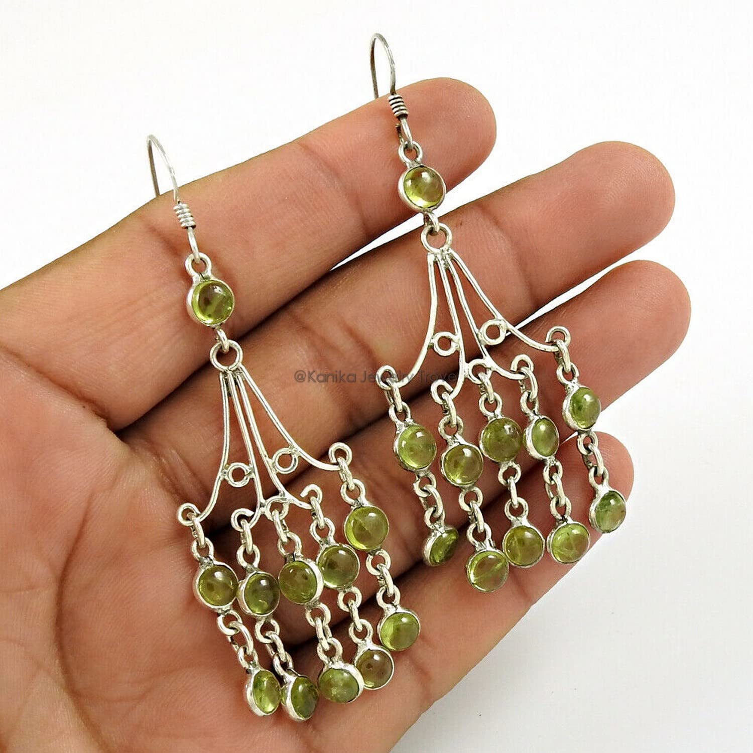 925 Sterling Silver Handmade Dangle Hook Earrings with Natural Peridot Gemstone - Elegant Chandelier Women's Jewelry for Party, Wedding & Special Occasions