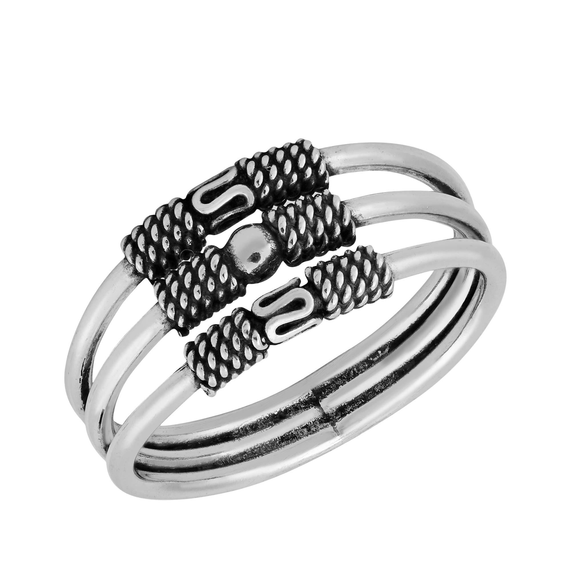 Balinese Style Tribal Motif Sterling Silver Ring for Women | .925 Silver Wedding Band | Comfort Fit Statement Jewelry | Sizes 7-9 | Perfect for Weddings, Parties & Boho Fashion