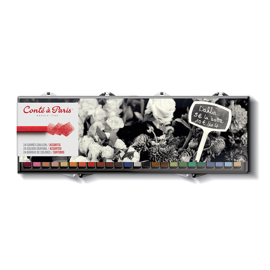 Conté à Paris Carre Artist Colored Pencils - Set of 24 Vibrant Colors | Professional Drawing & Sketching Supplies for Artists, Students & Coloring Enthusiasts | Perfect for Portraits, Illustrations & Adult Coloring Books