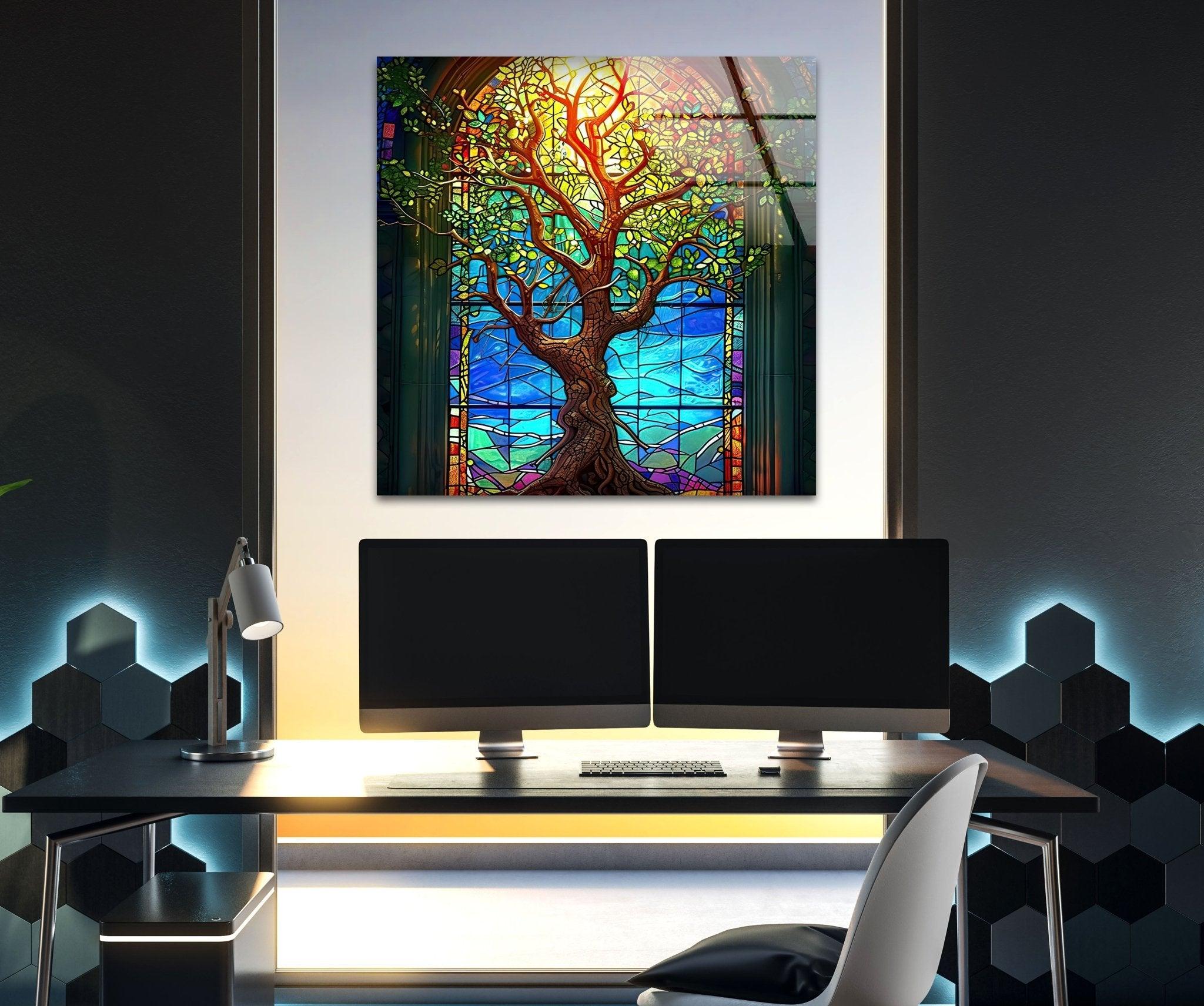 Stunning Yellow Life of Tree Glass Wall Art - Handmade Modern Home Decor for Living Room, Bedroom & Office - Perfect for Gifts & Interior Design