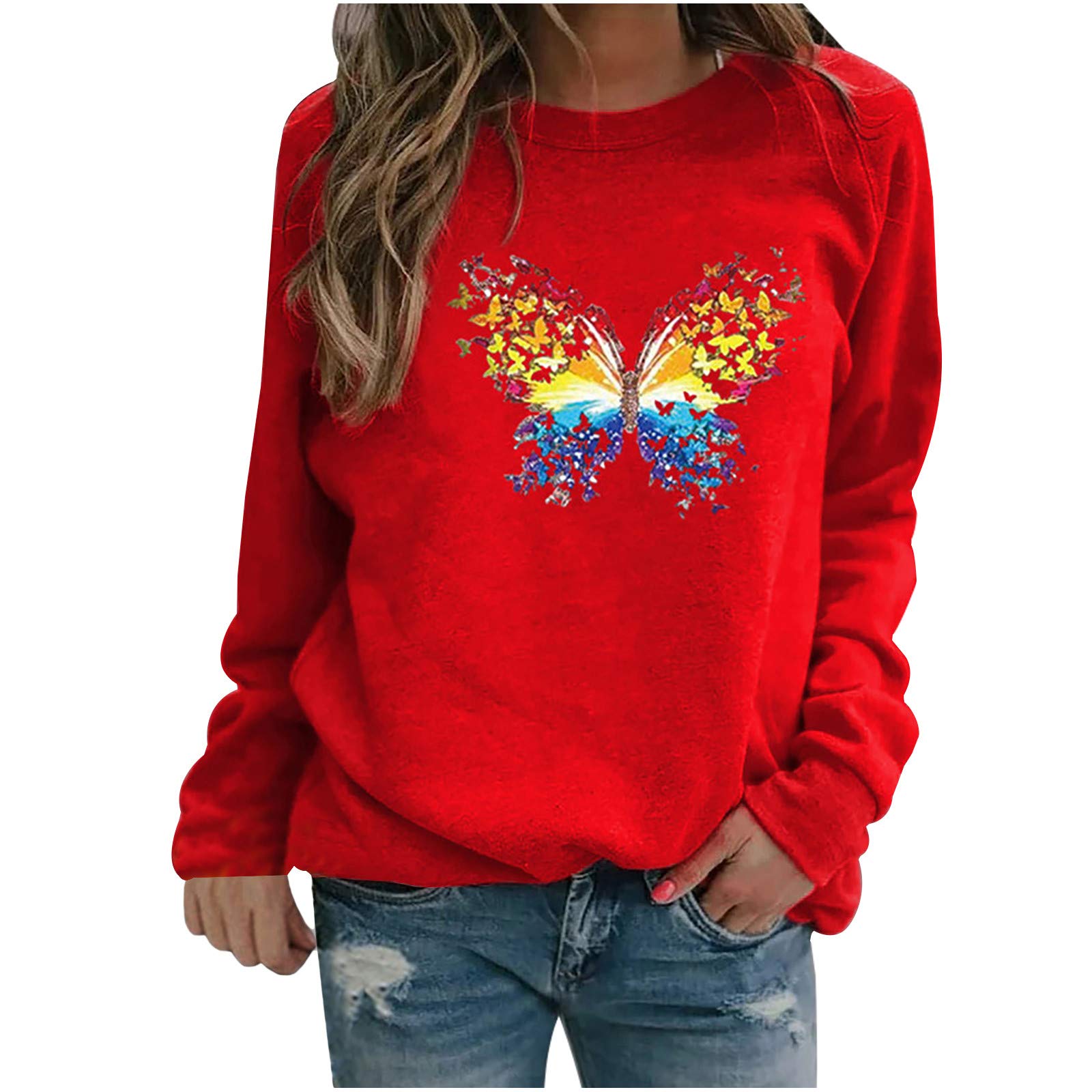 Women's Christmas Graphic Pullover Sweatshirts - Solid Color Casual Long Sleeve Tops for Holiday Parties, Family Gatherings & Cozy Winter Wear