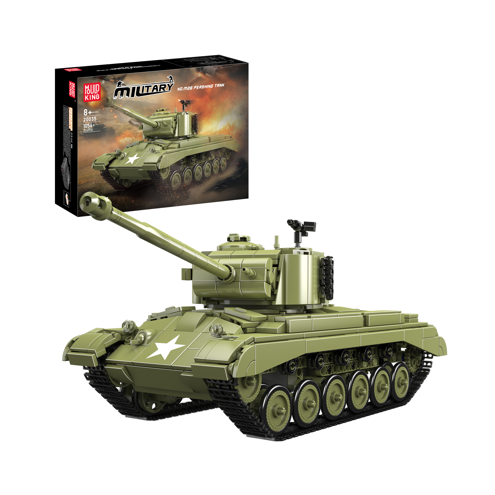Mould King 20035 M26 Heavy Tank Building Blocks Set - 1,054 Pieces Military Model Kit for Adults & Teens | DIY Tank Toy for Collectors, Display & Gift Giving