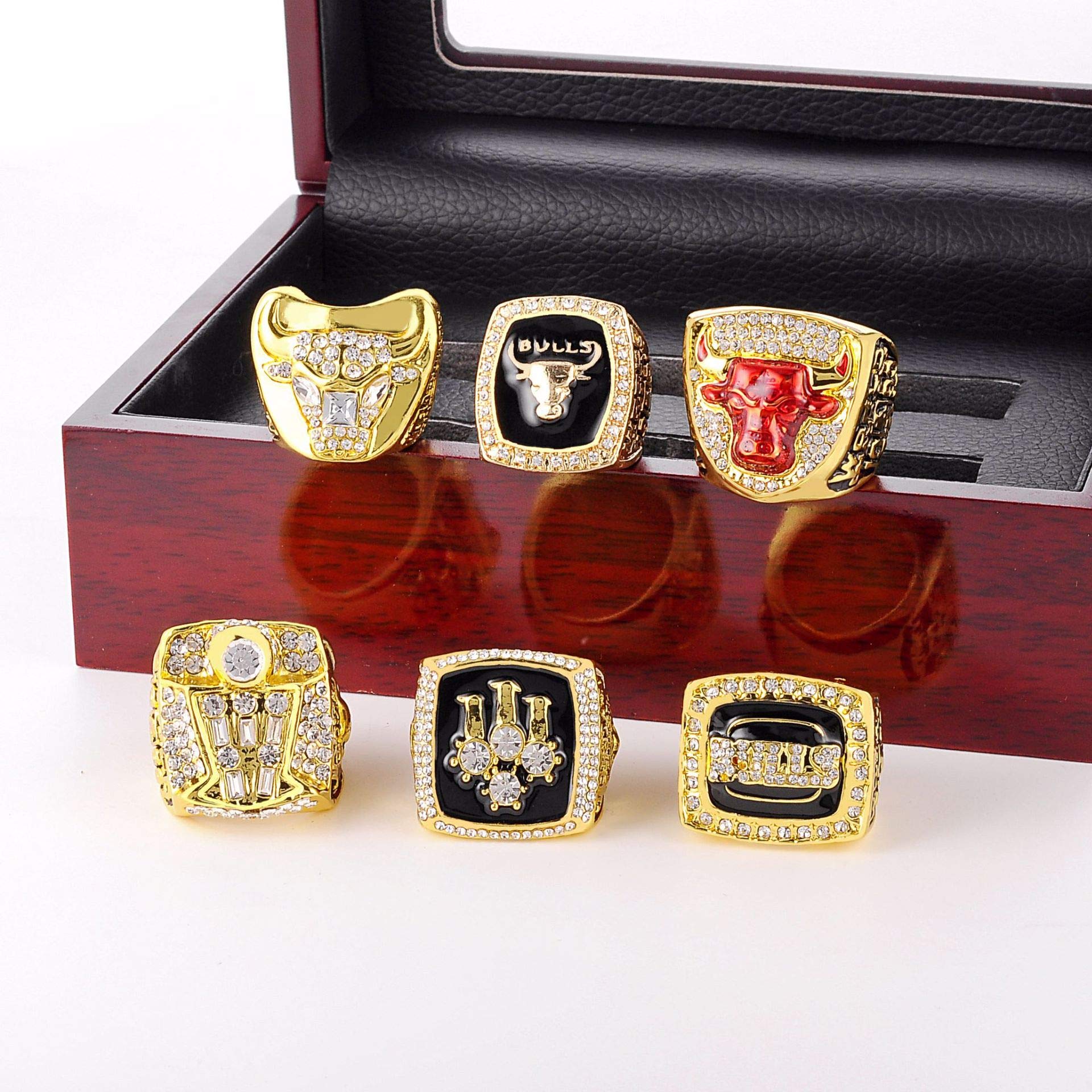1991-1998 Chicago Bulls Championship Ring Set - 6 Piece NBA Basketball Replica Rings for Men - Perfect Sports Fan Gift for Super Bowl & NBA Fans - Great for Game Day, Collecting & Display