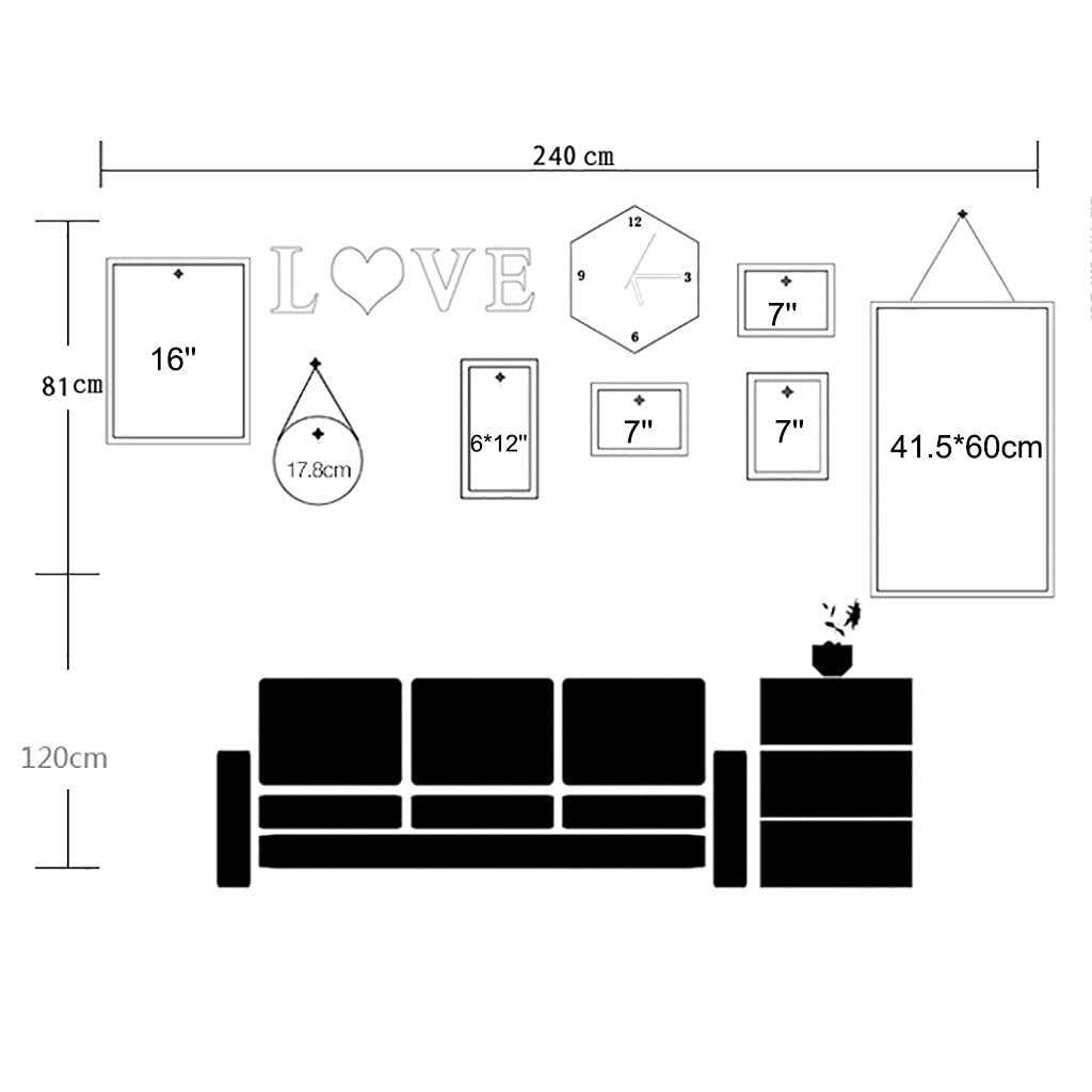 8 Pack Wooden Live Photo Frame Collage with Wall Clock & Alphabet Storage Shelf - Wall Art Display for Family Pictures, Gallery Decor in White & Black | Perfect for Living Room, Bedroom & Nursery Décor