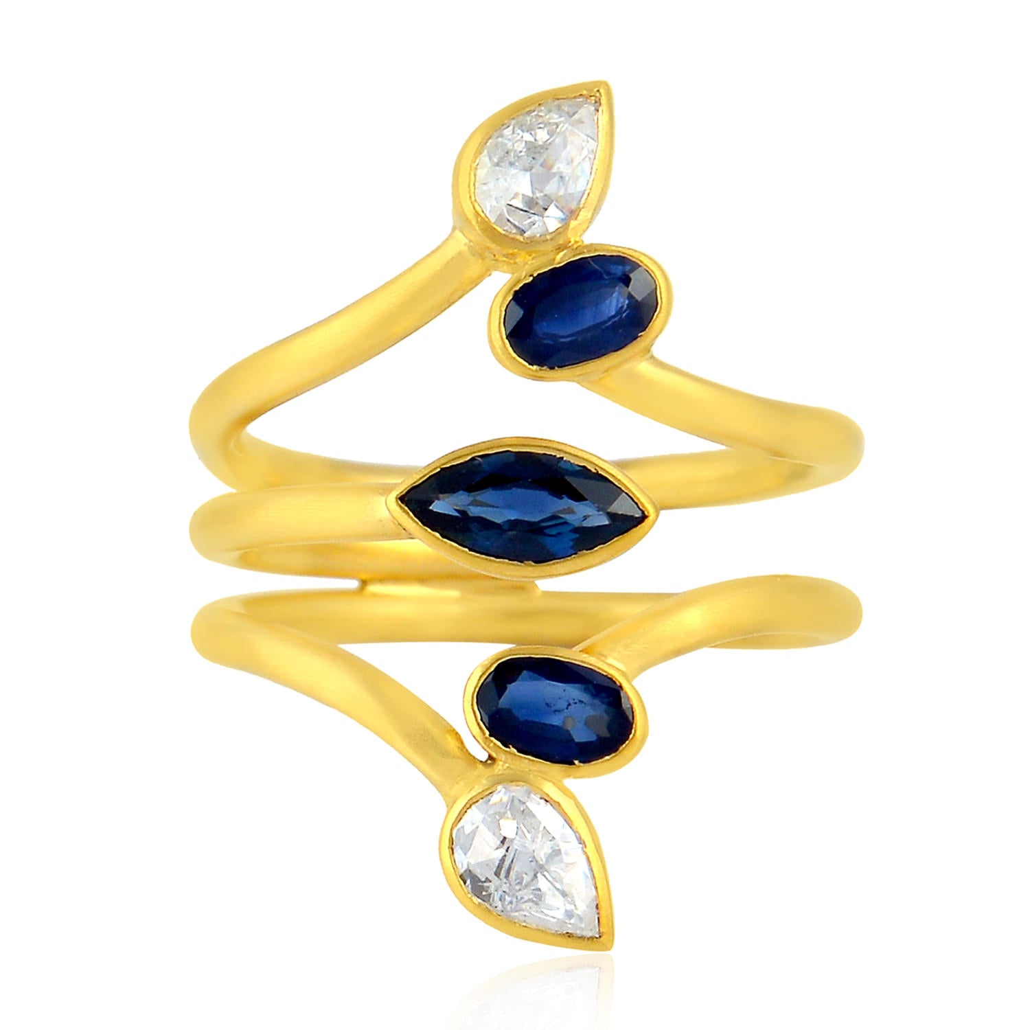 18K Yellow Gold Blue Sapphire and Diamond Spiral Ring for Women - Perfect for Engagement, Anniversary Gifts & Special Occasions