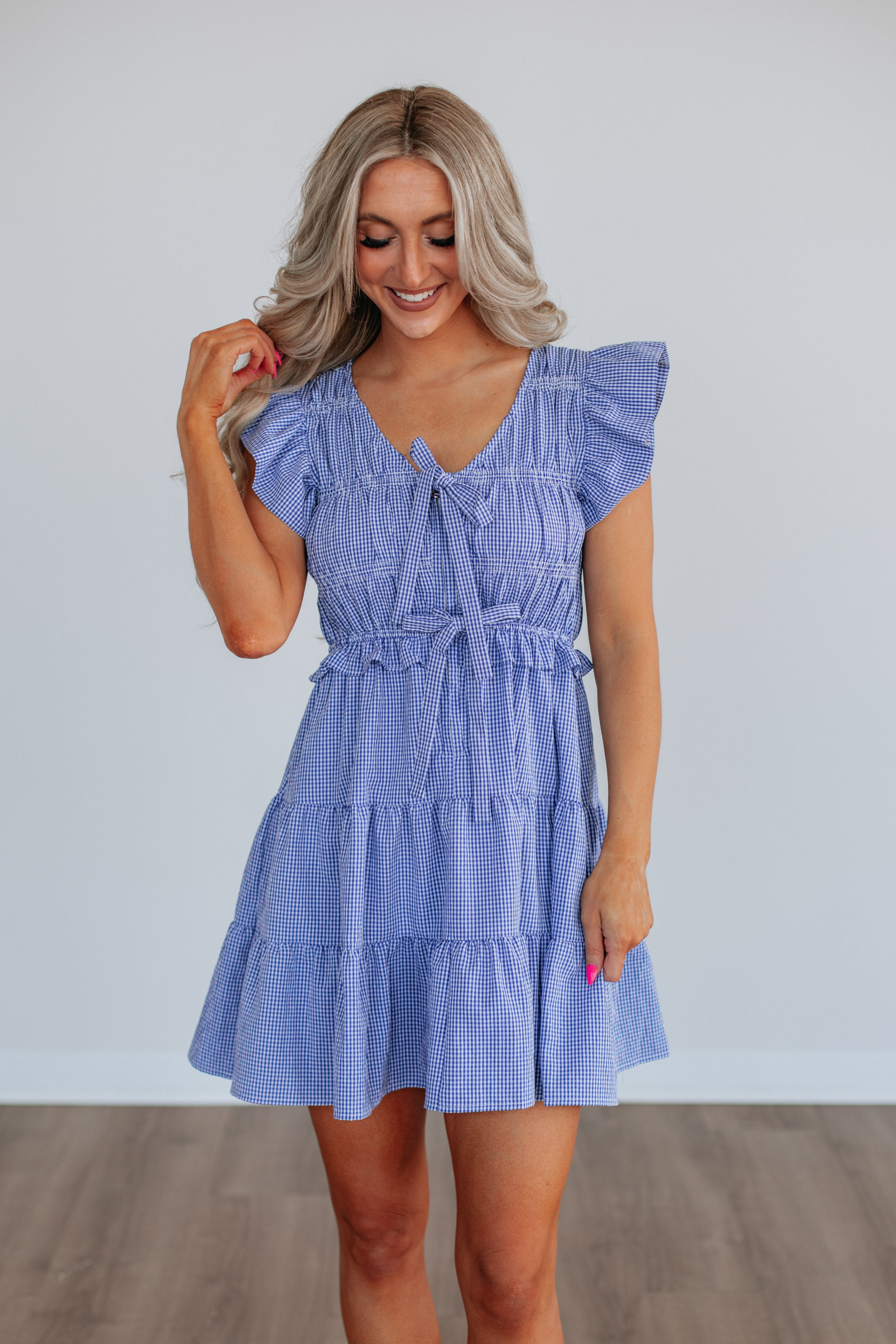 Harper Gingham Checkered Dress for Women - Royal Blue & White Mix Pattern - Perfect for Summer Picnics, Beach Outings and Casual Wear
